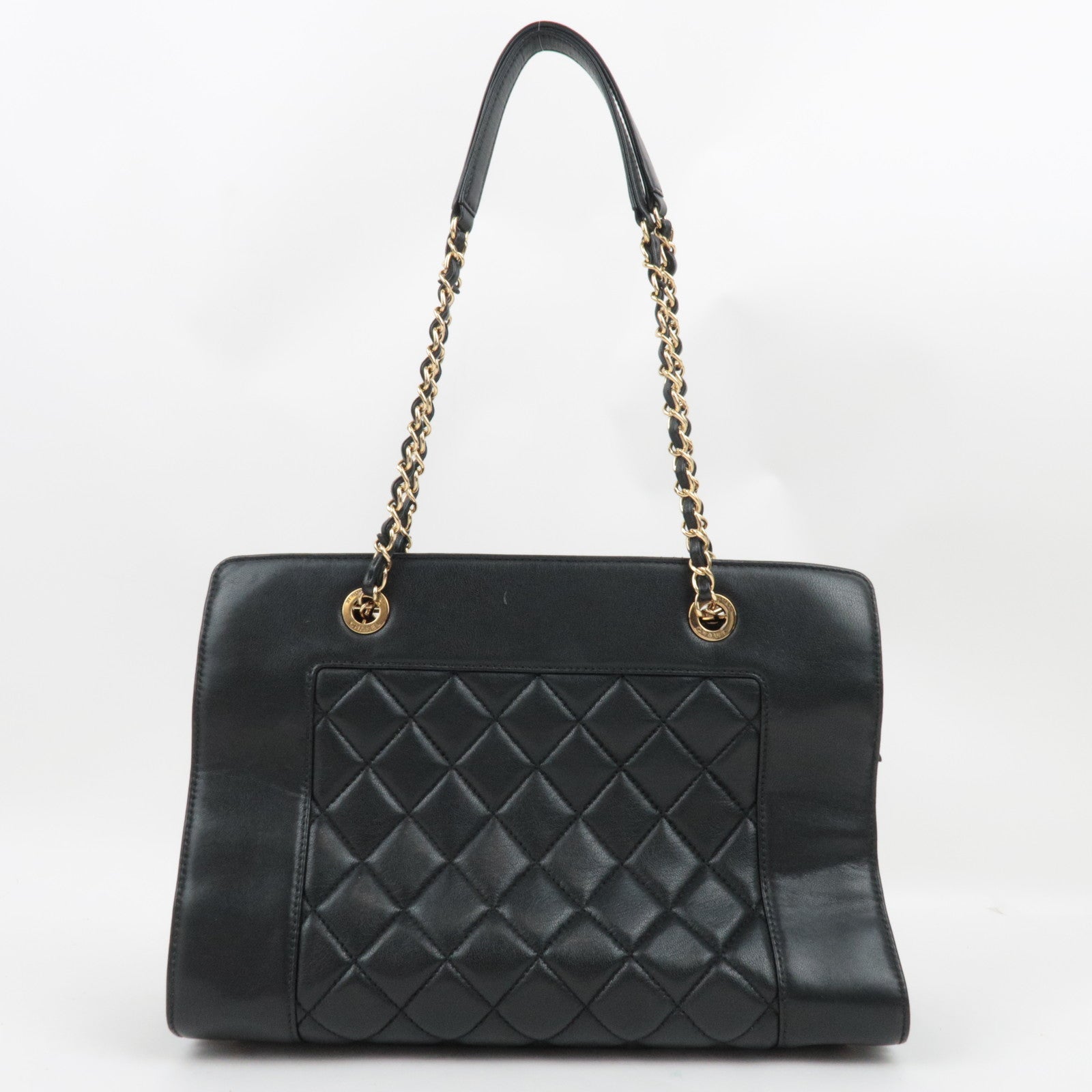 CHANEL Matelasse Chain Tote Bag Lambskin Black Gold HDW 23107851