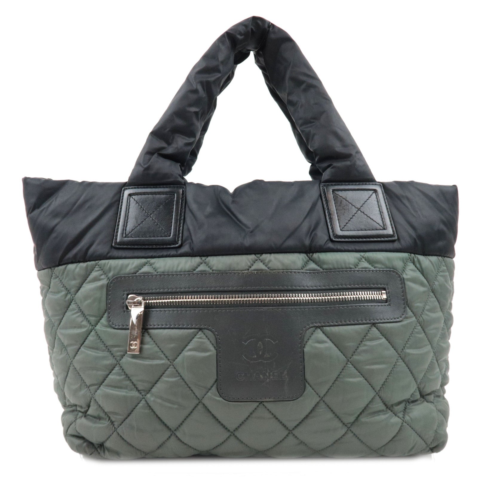 CHANEL Coco Cocoon Tote Bag Nylon Khaki Black A48610 *Dust bag77130