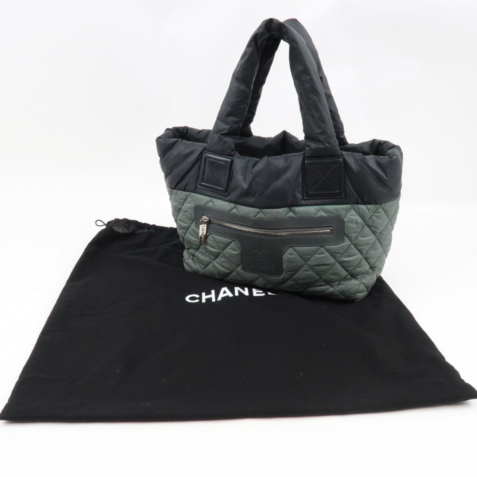 CHANEL Coco Cocoon Tote Bag Nylon Khaki Black A48610 *Dust bag