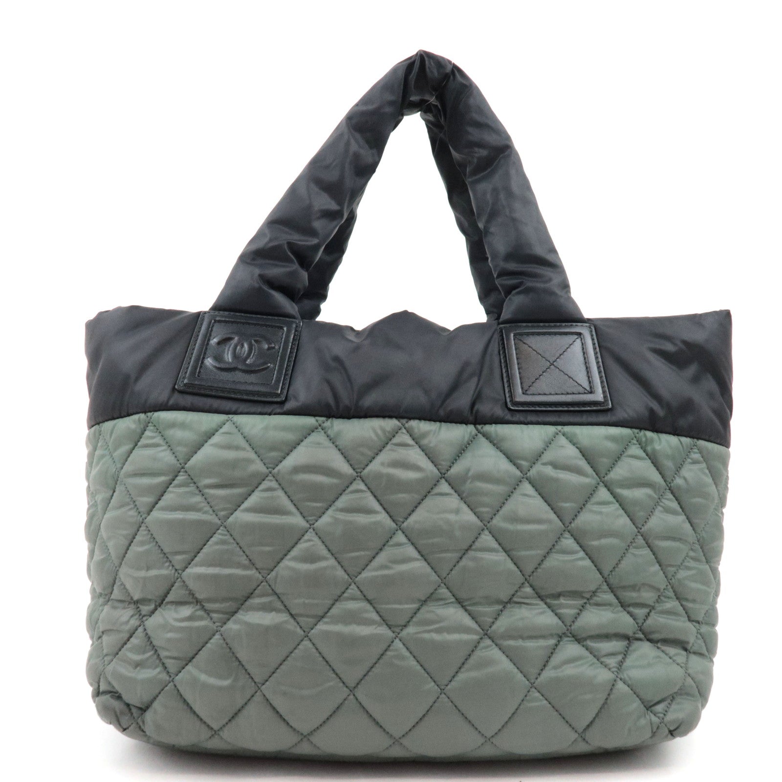 CHANEL Coco Cocoon Tote Bag Nylon Khaki Black A48610 *Dust bag
