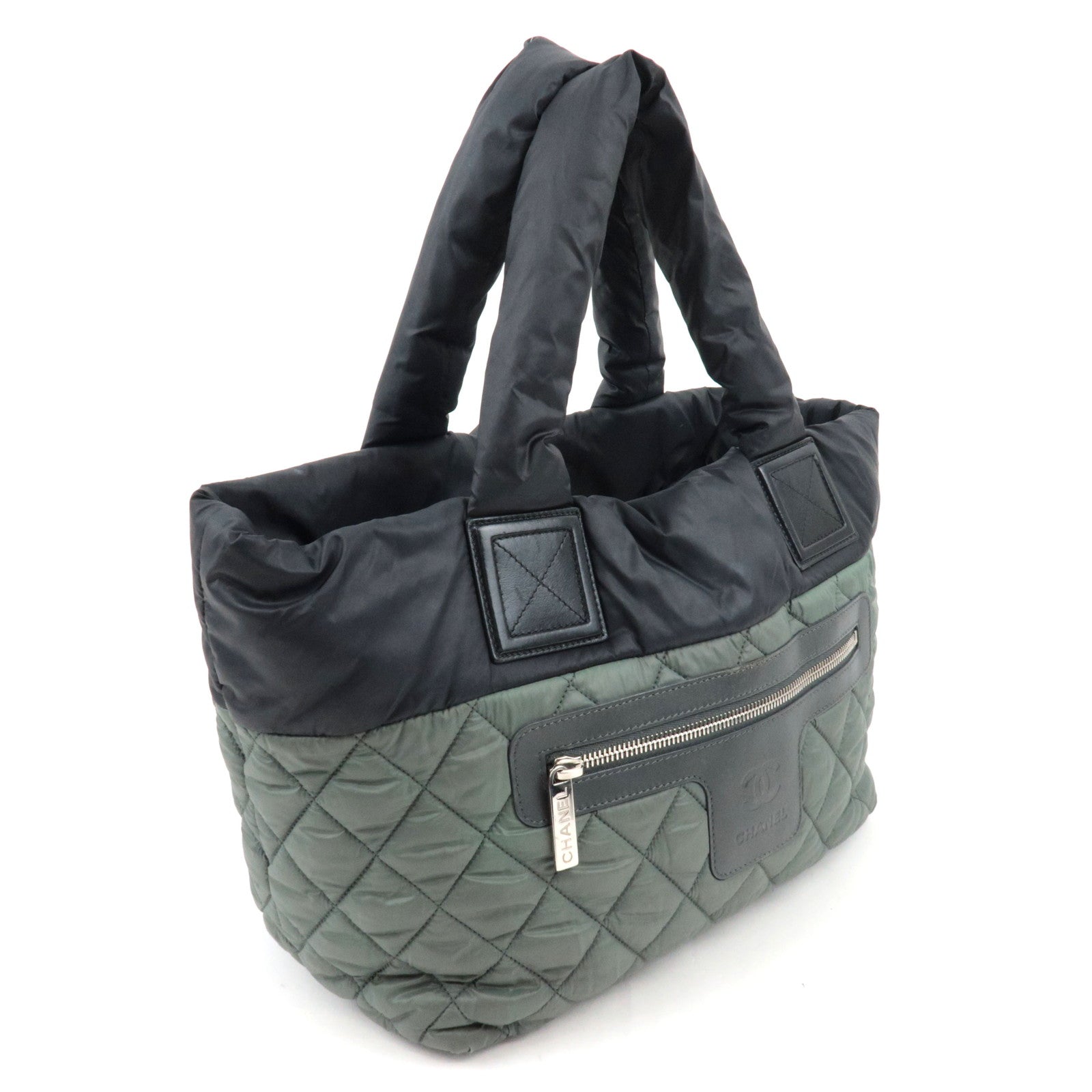 CHANEL Coco Cocoon Tote Bag Nylon Khaki Black A48610 *Dust bag