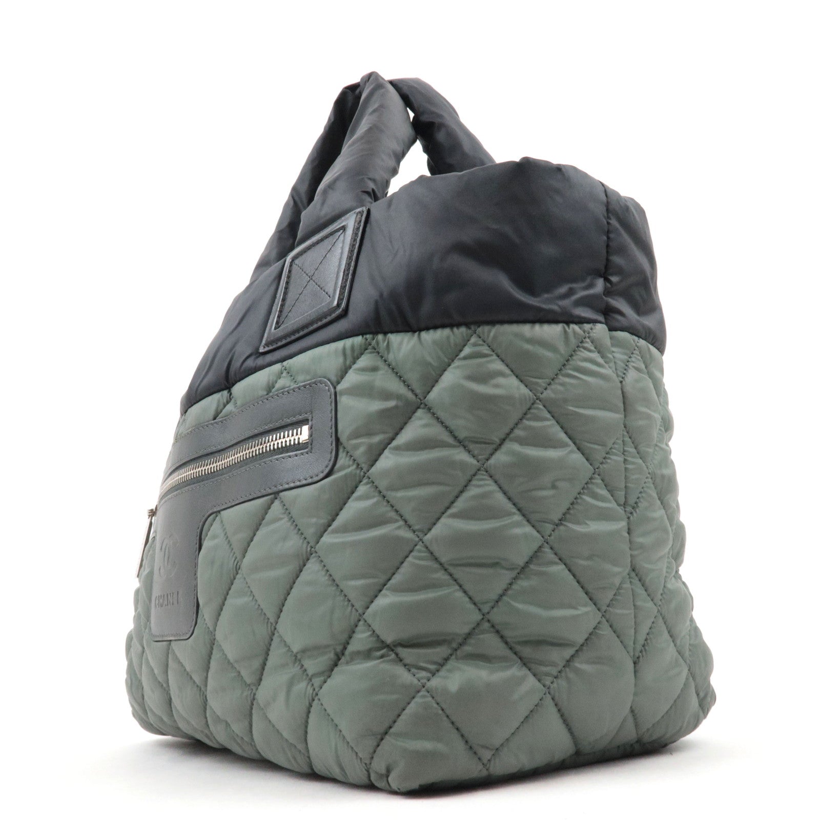CHANEL Coco Cocoon Tote Bag Nylon Khaki Black A48610 *Dust bag
