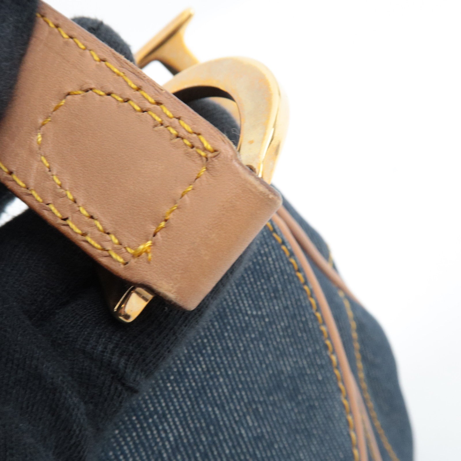 Christian Dior Double Saddle Bag Shoulder Bag Denim Leather Navy Beige