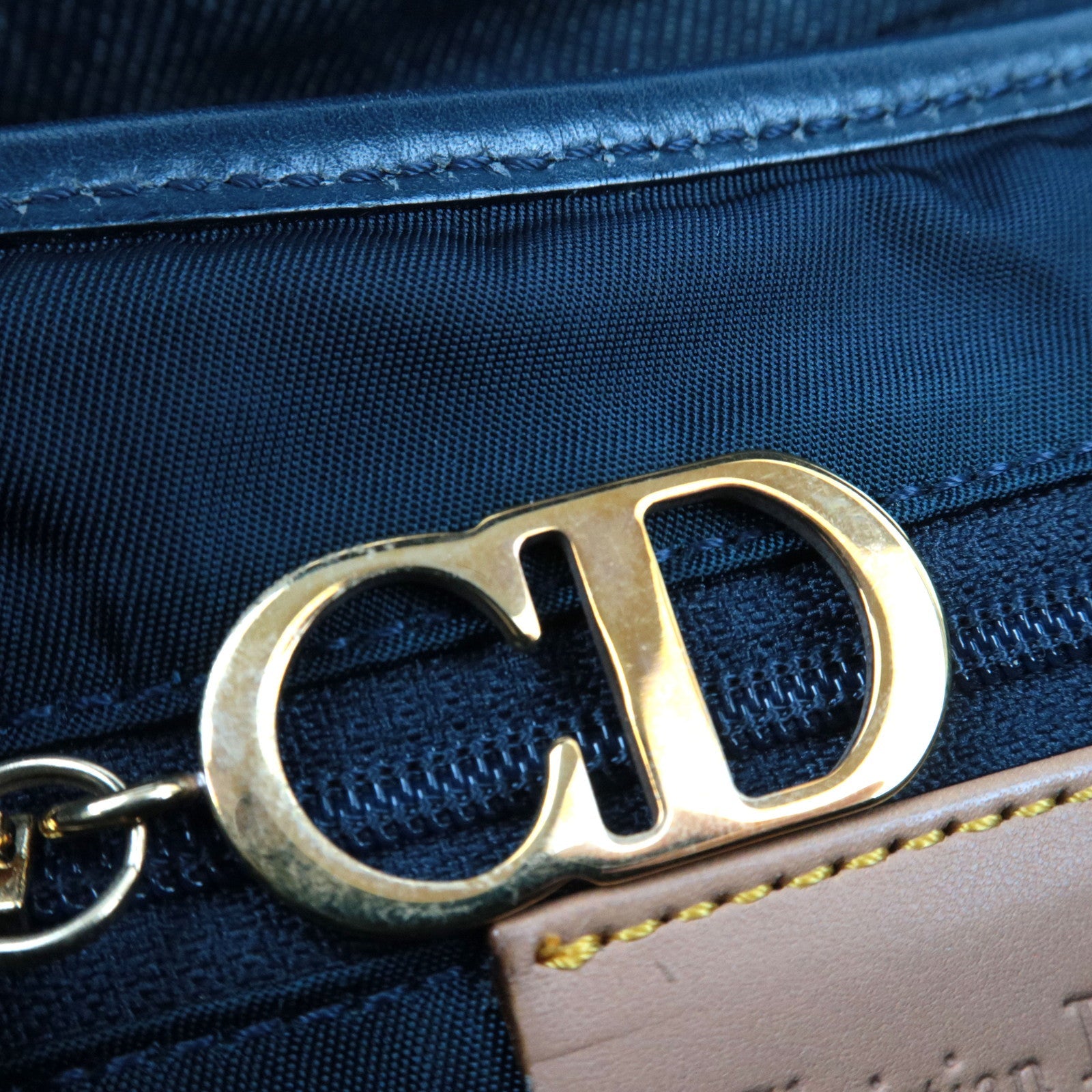 Christian Dior Double Saddle Bag Shoulder Bag Denim Leather Navy Beige