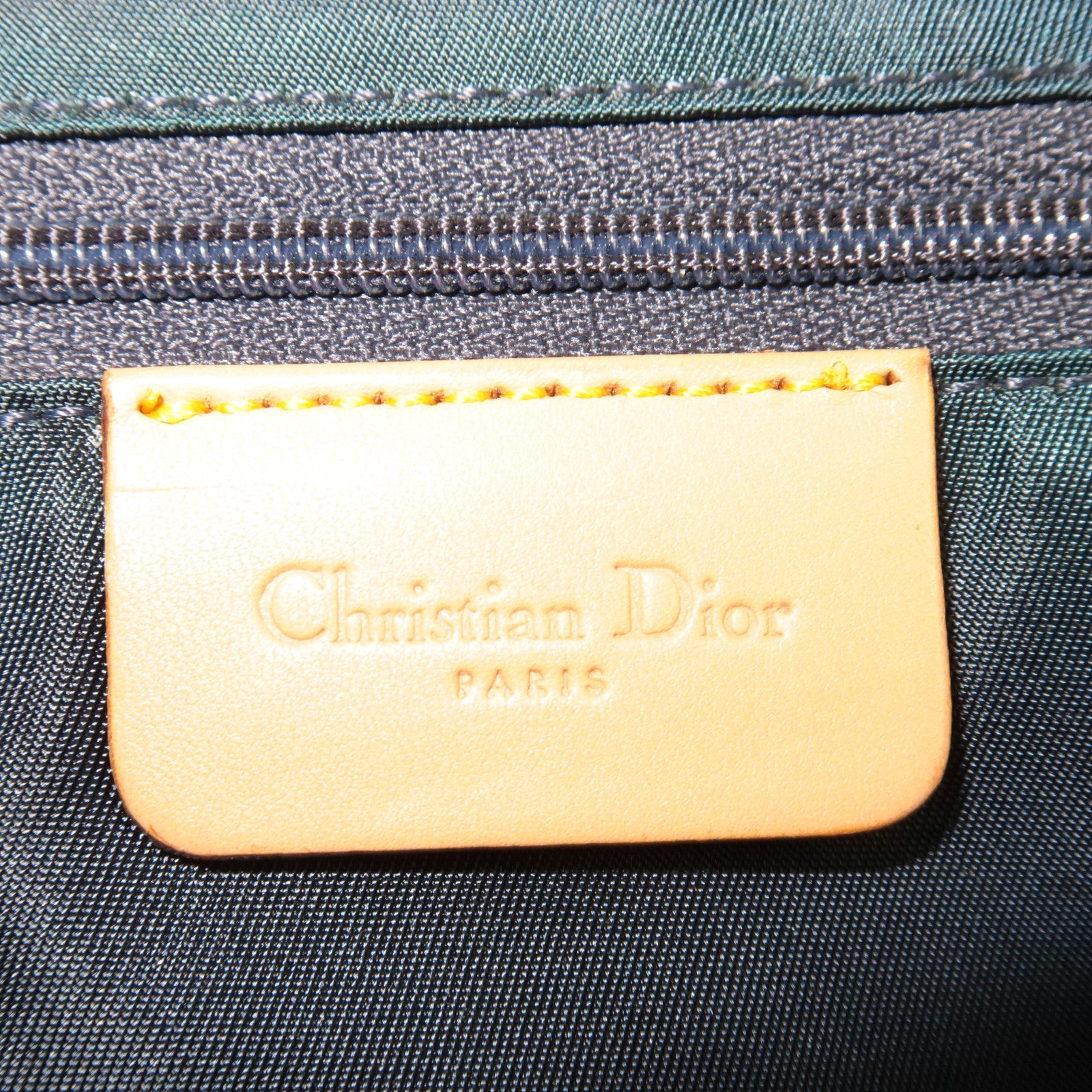 Christian Dior Double Saddle Bag Shoulder Bag Denim Leather Navy Beige