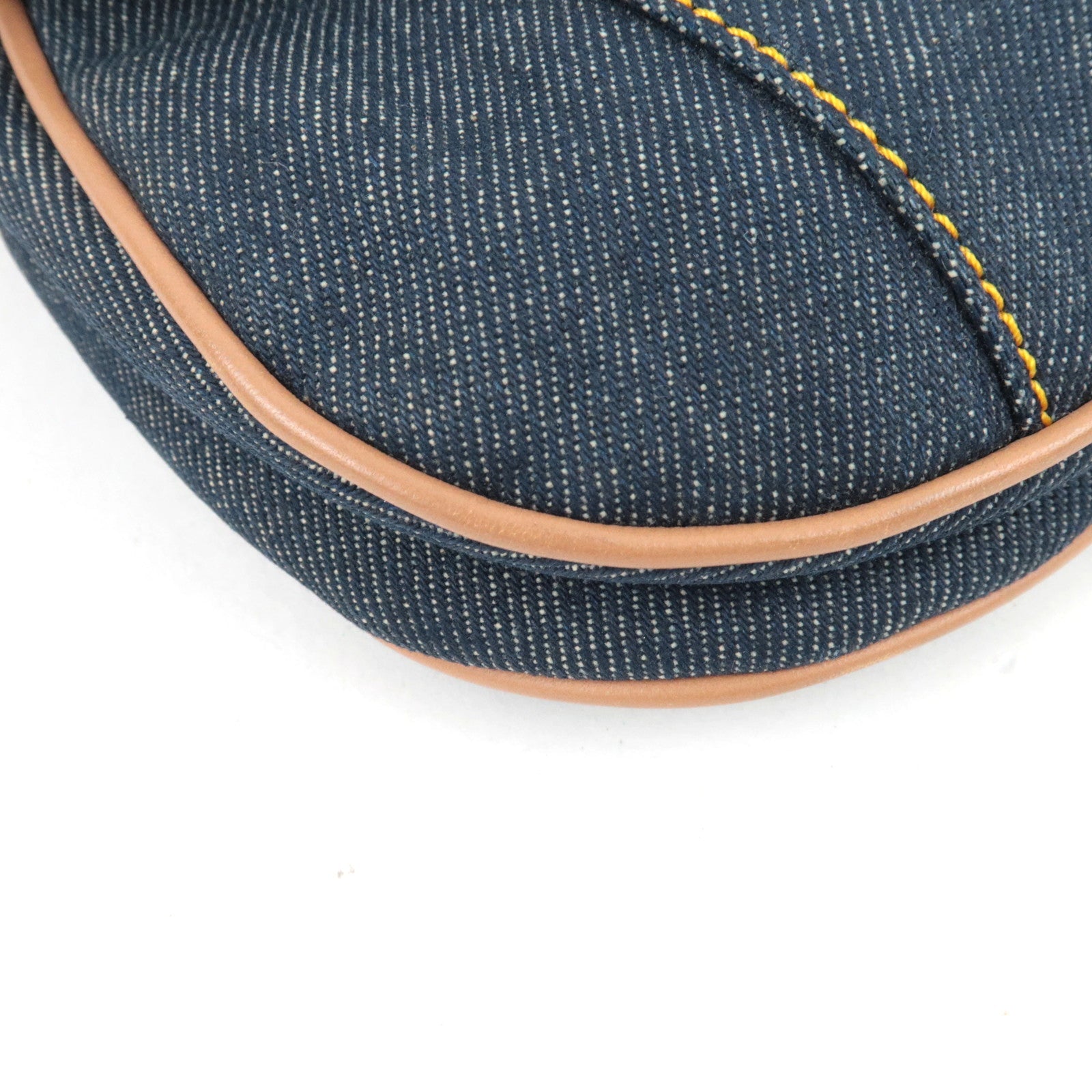 Christian Dior Double Saddle Bag Shoulder Bag Denim Leather Navy Beige