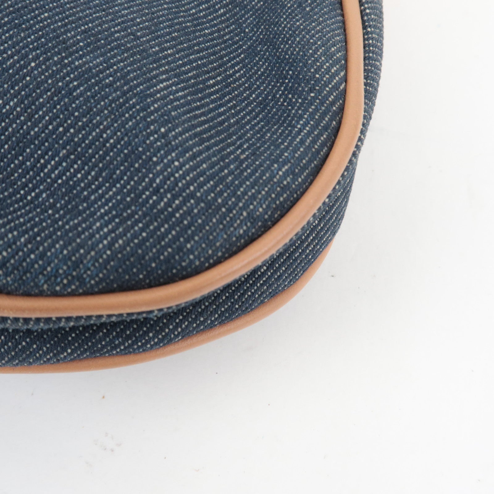 Christian Dior Double Saddle Bag Shoulder Bag Denim Leather Navy Beige