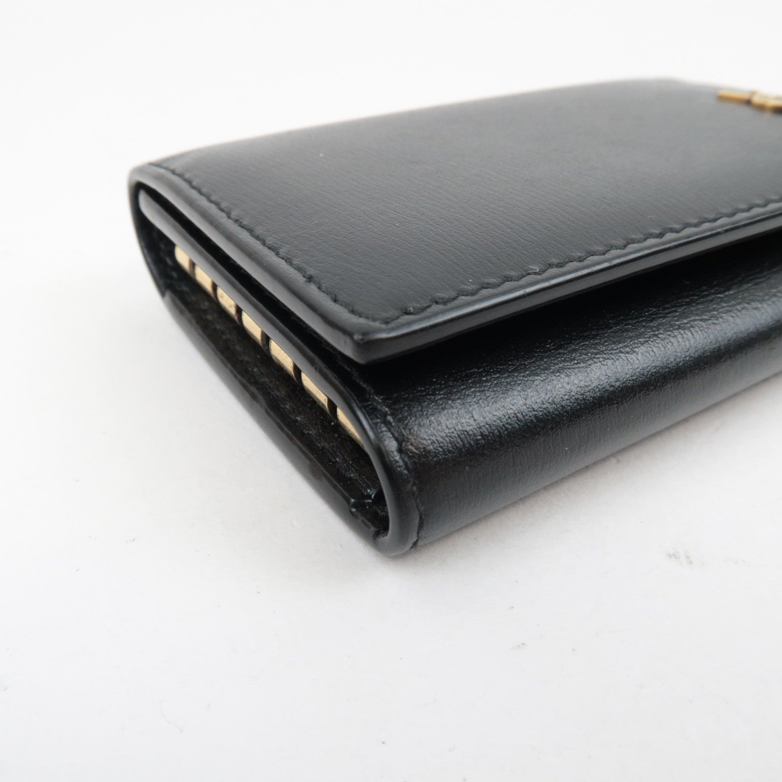 Saint Laurent 6 Rings Key Case Leather Black 654227