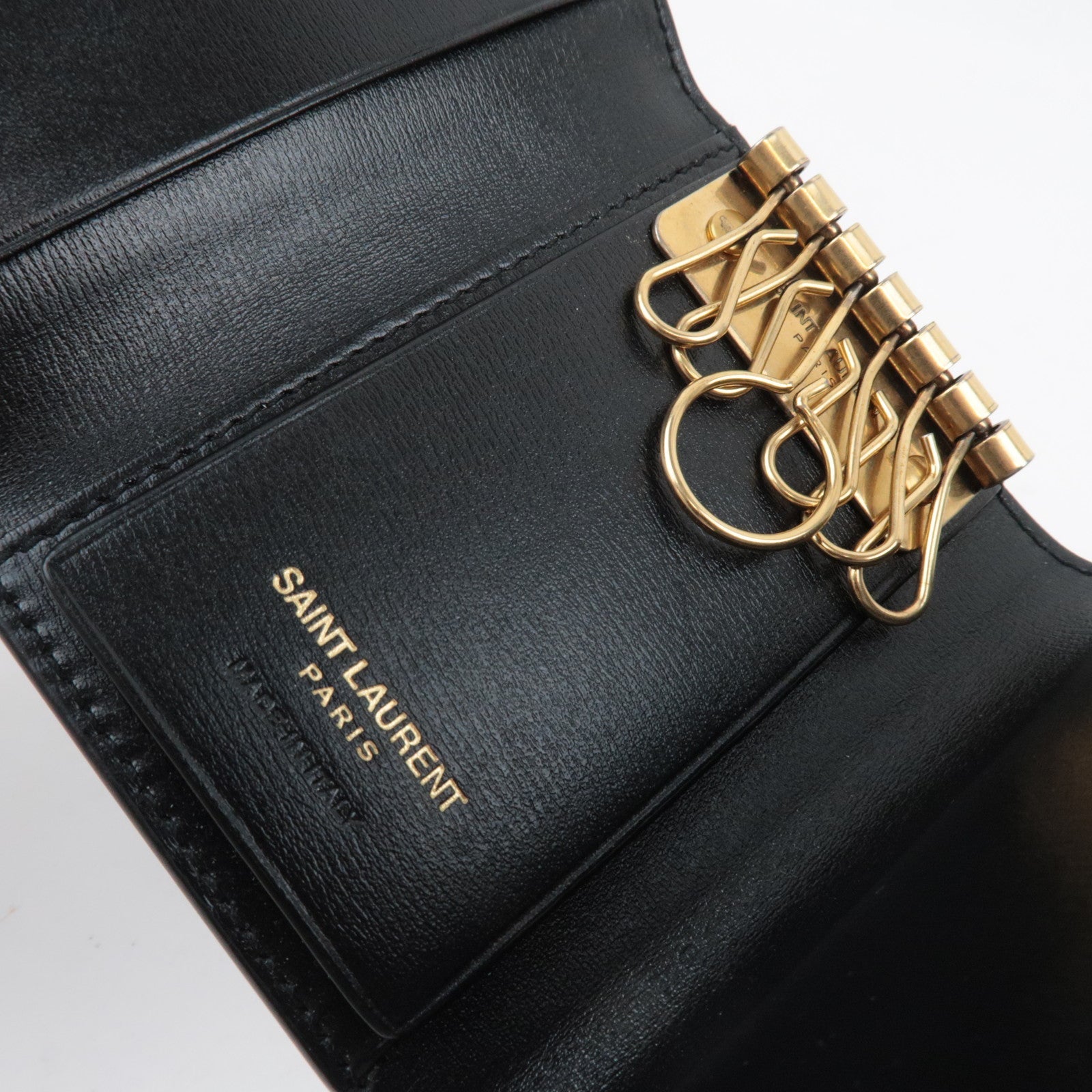 Saint Laurent 6 Rings Key Case Leather Black 654227