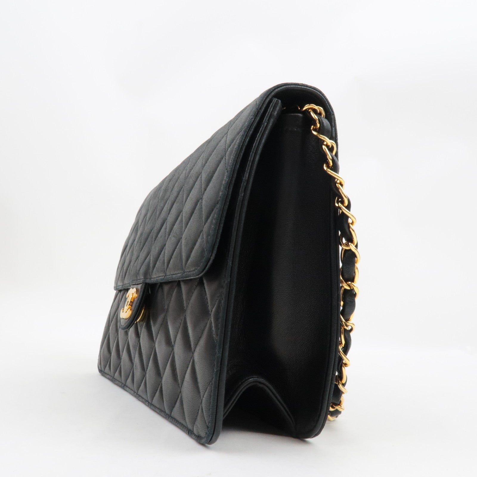 CHANEL Matelasse 25 Single Flap Chain Shoulder Bag Lambskin Black Gold HDW 4624662 *Box, G card