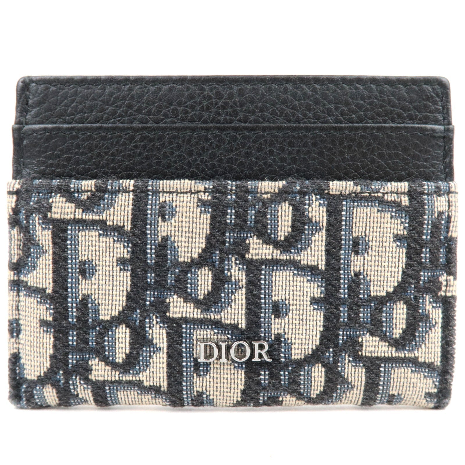 Christian Dior Trotter Card Case Jacquard Leather Navy Black   77269