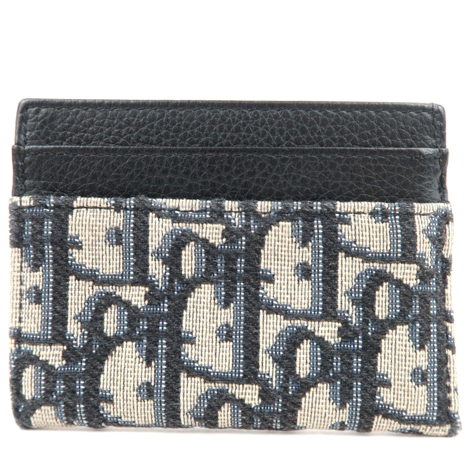 Christian Dior Trotter Card Case Jacquard Leather Navy Black