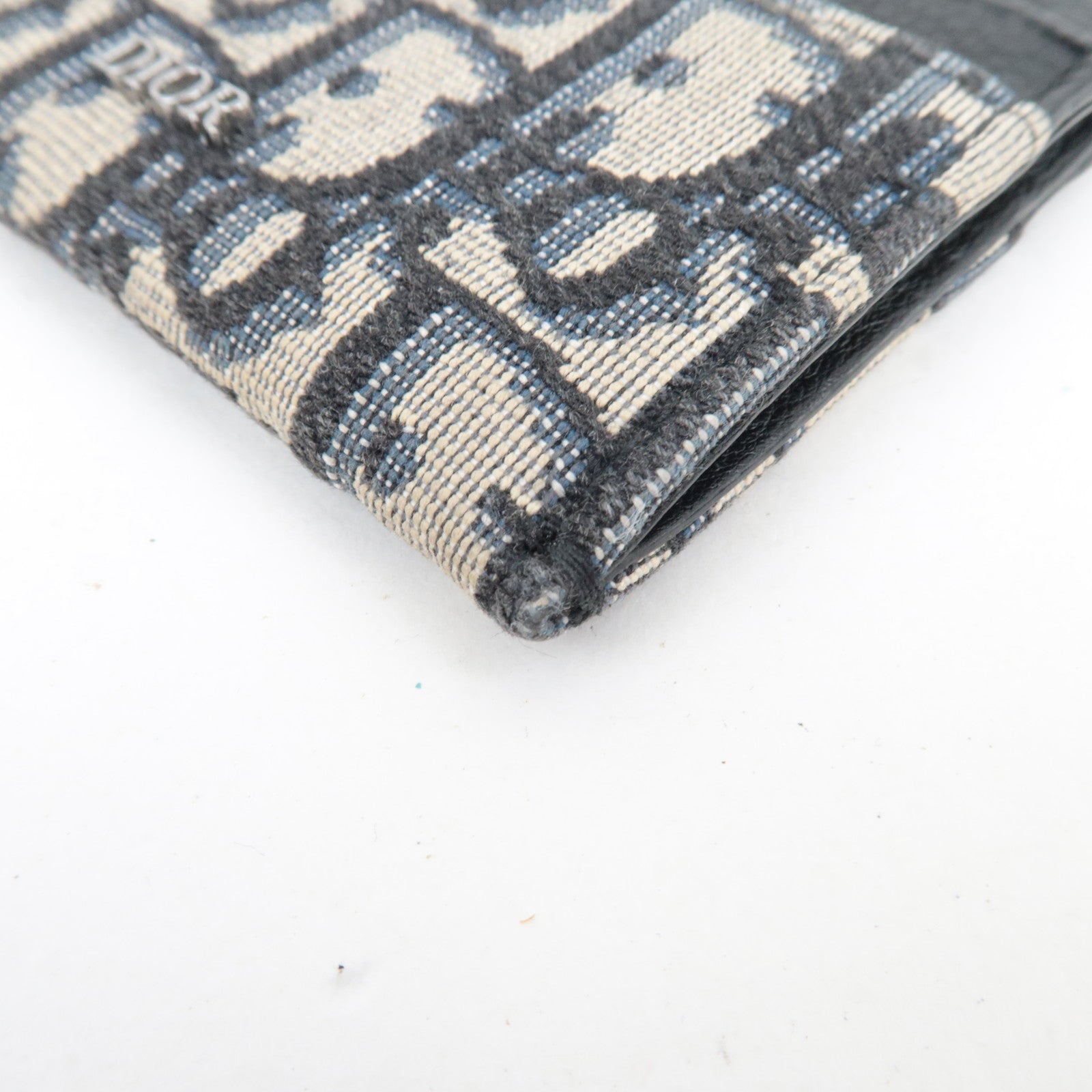 Christian Dior Trotter Card Case Jacquard Leather Navy Black