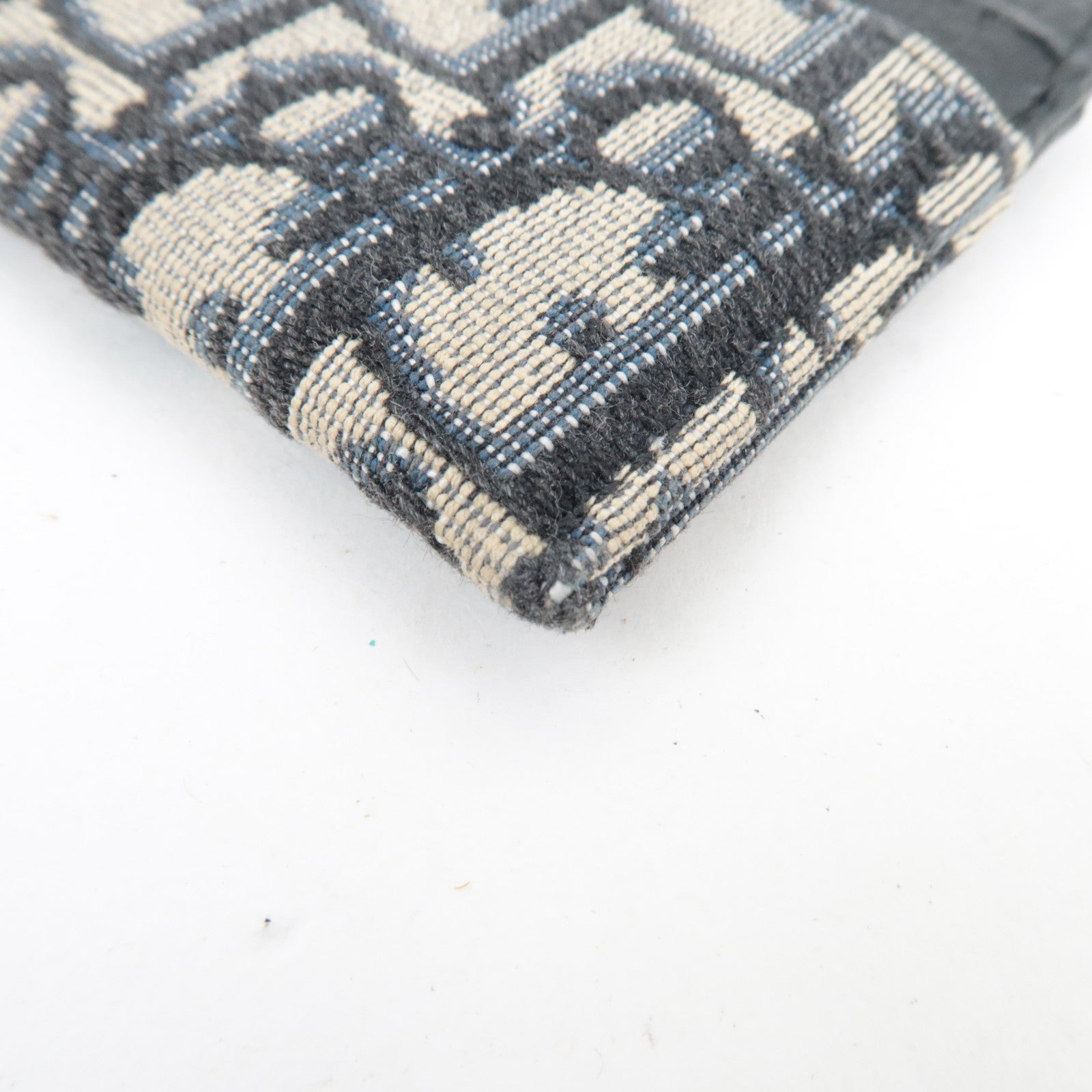 Christian Dior Trotter Card Case Jacquard Leather Navy Black