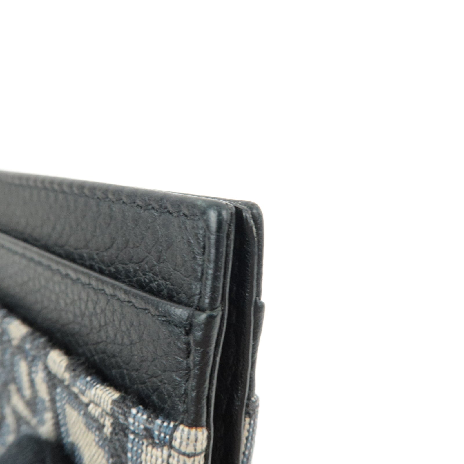 Christian Dior Trotter Card Case Jacquard Leather Navy Black