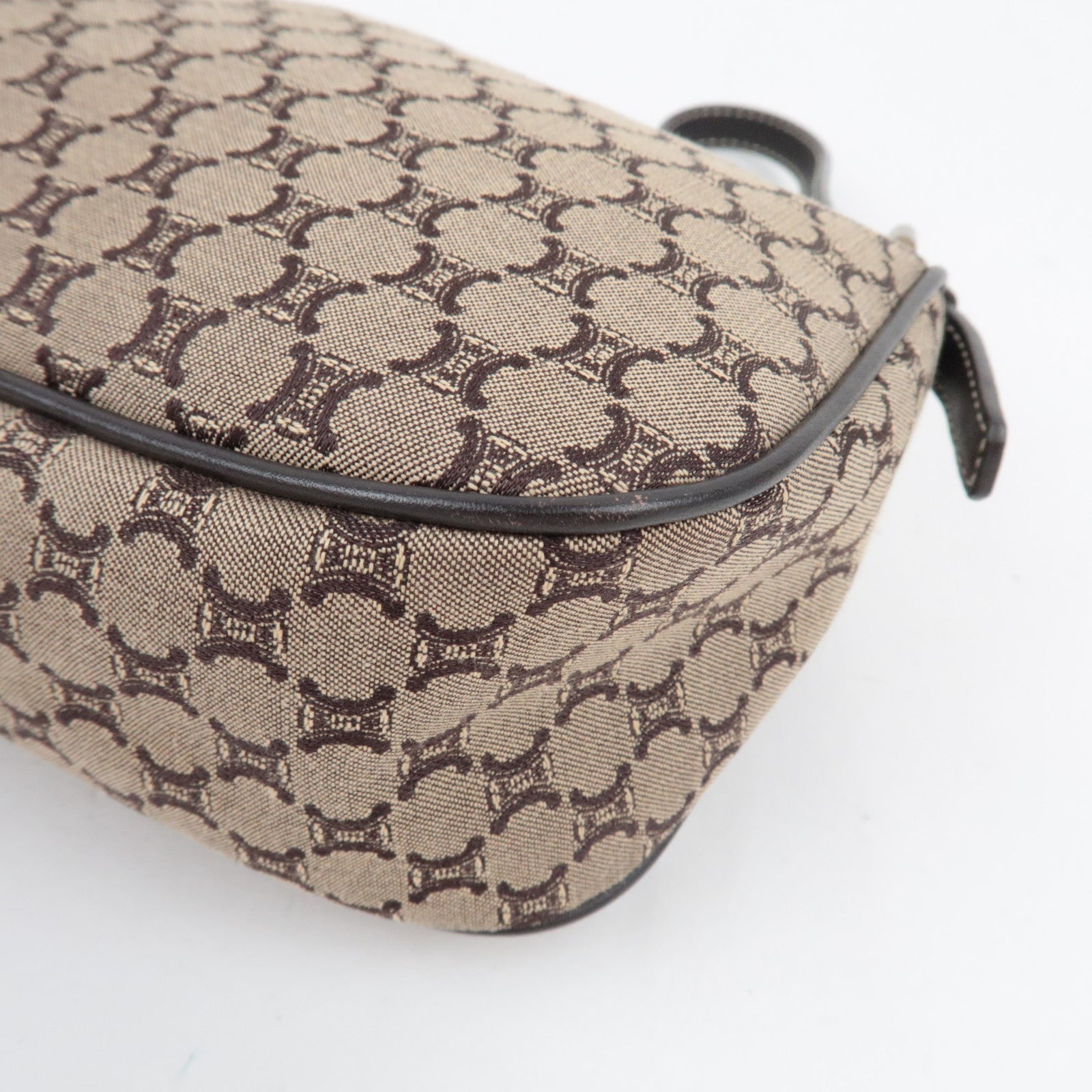 CELINE Paris Macadam Handbag Canvas Leather Beige Brown