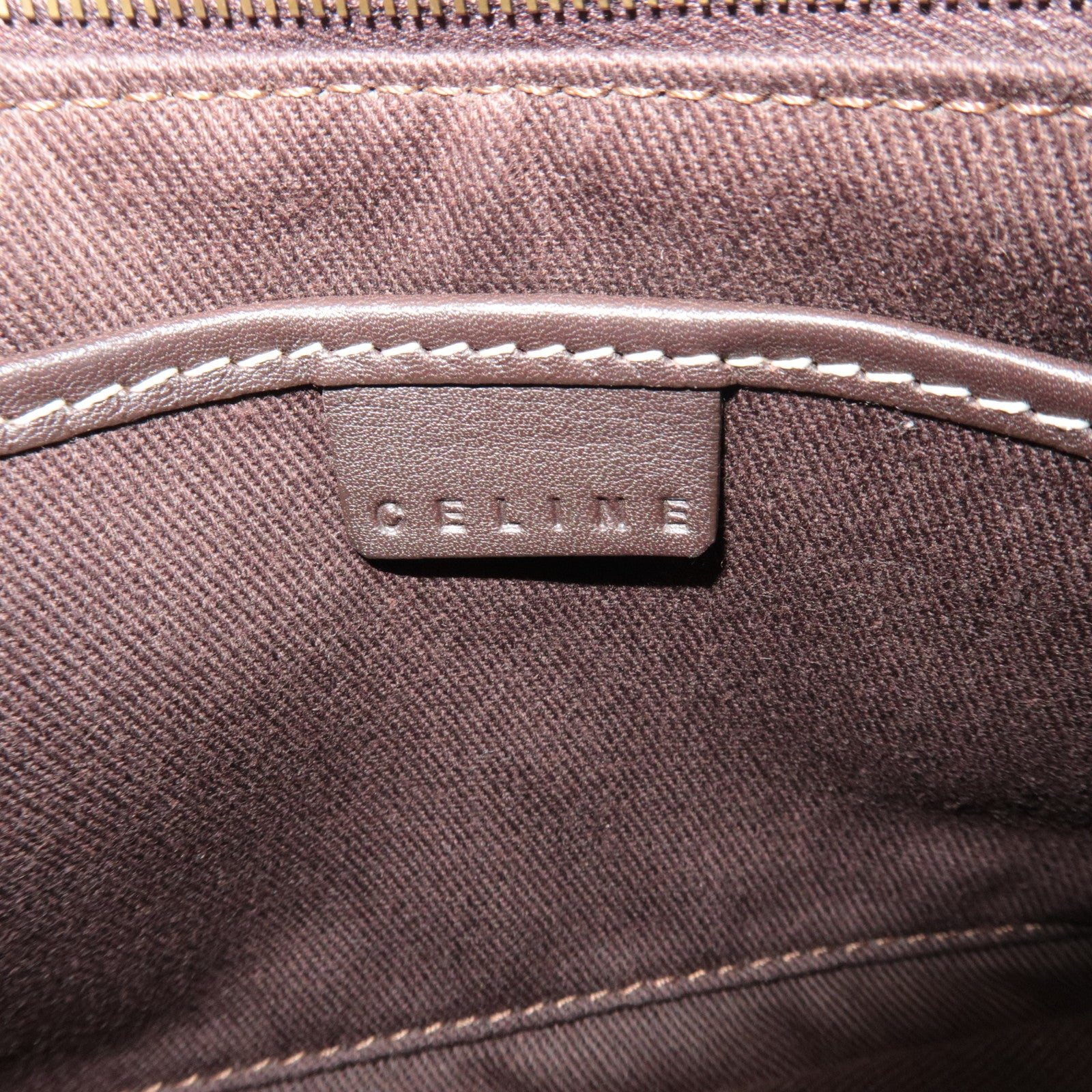 CELINE Paris Macadam Handbag Canvas Leather Beige Brown