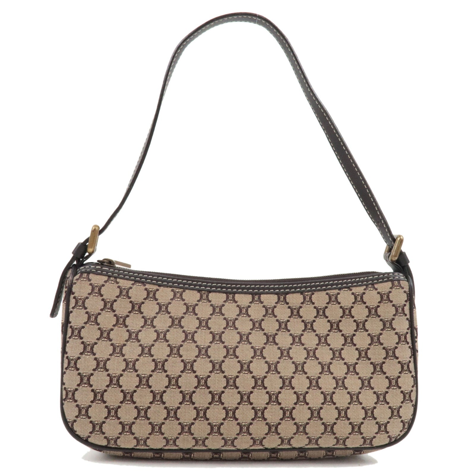 CELINE Paris Macadam Handbag Canvas Leather Beige Brown   77272