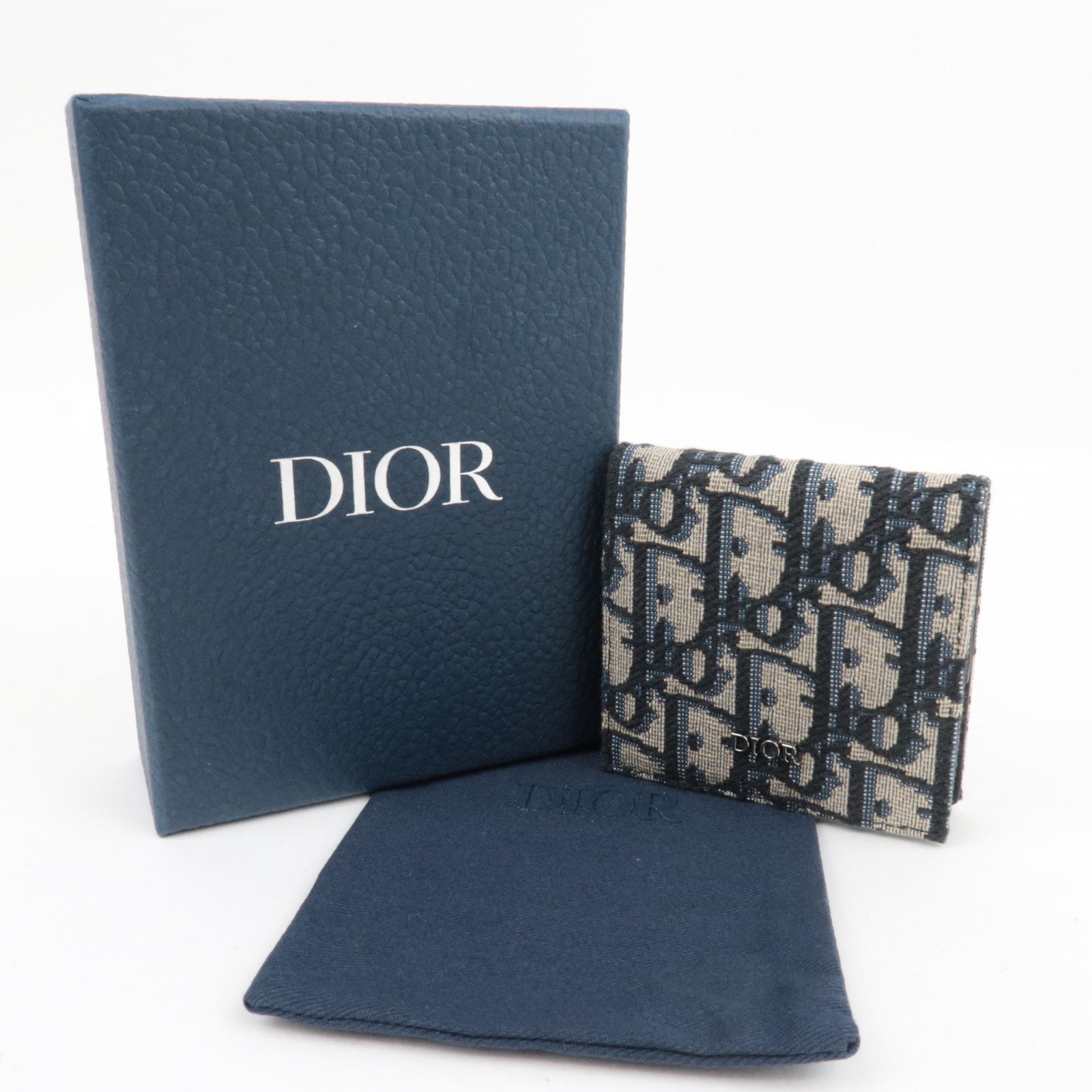 Christian Dior Oblique Trotter Coin Case Canvas Navy*Box, Dust bag
