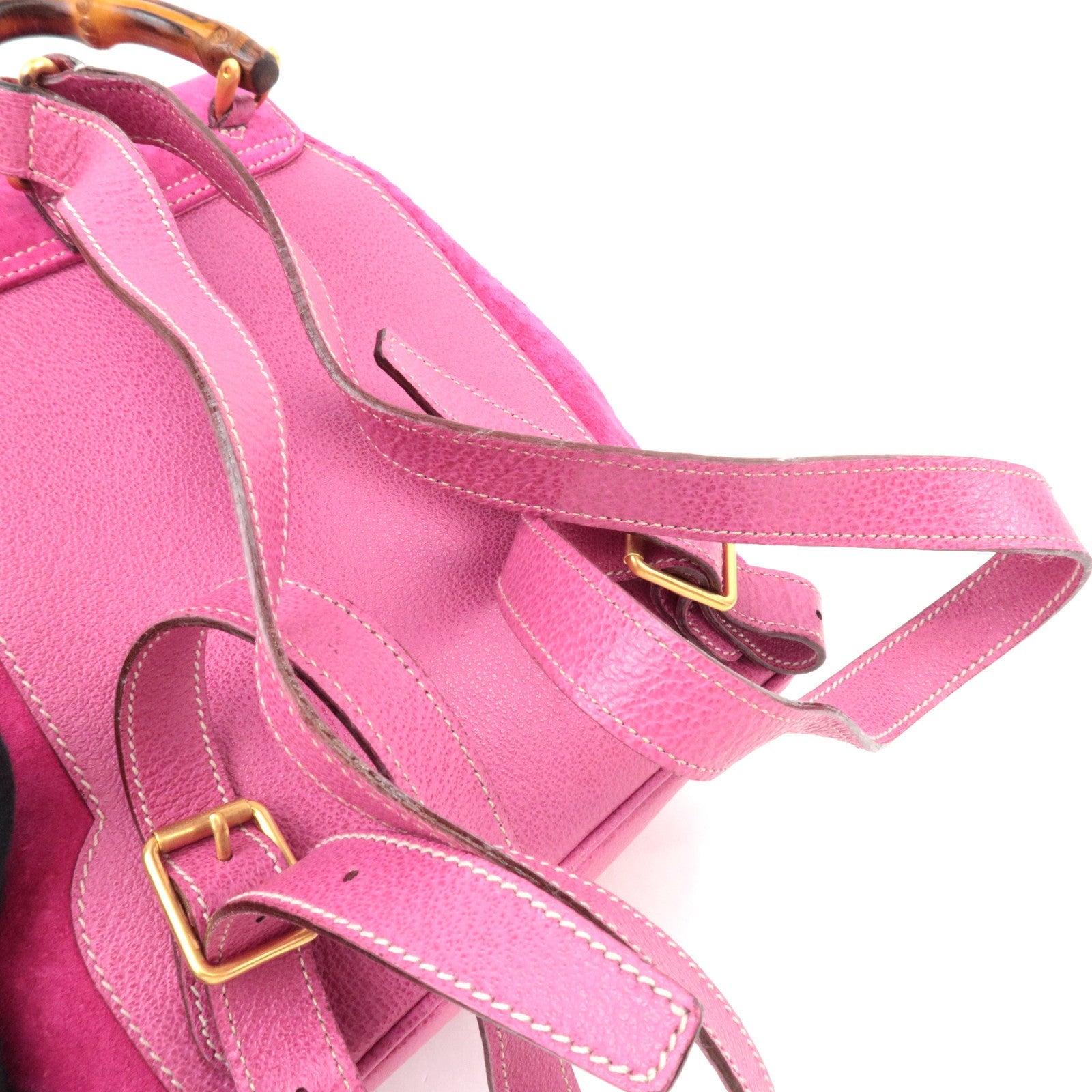 GUCCI Bamboo Backpack Suede Pink 003.1705