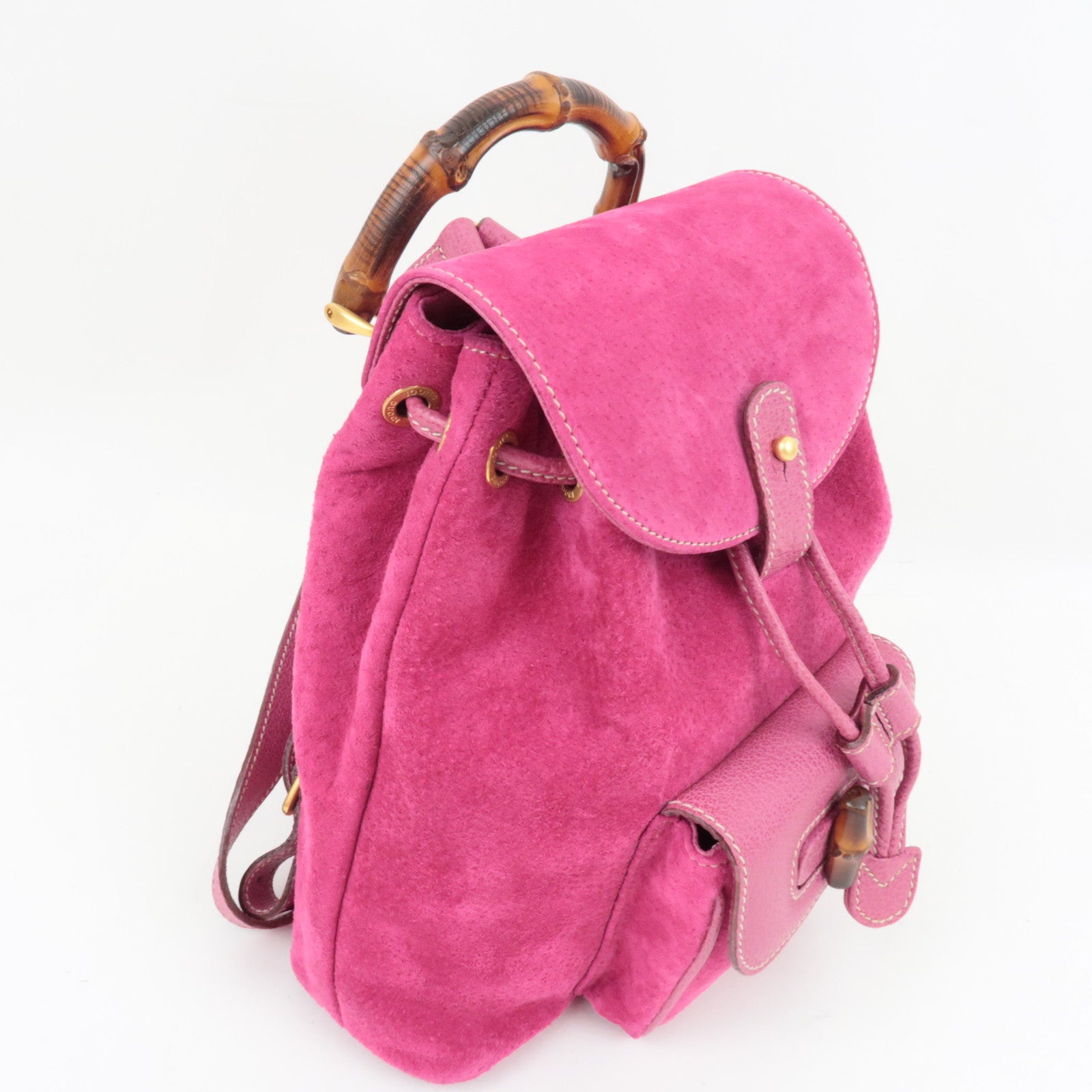 GUCCI Bamboo Backpack Suede Pink 003.1705