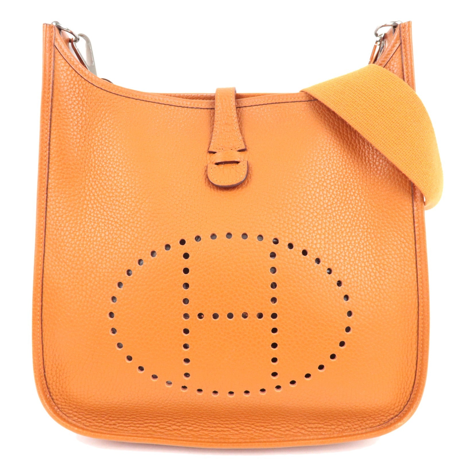 HERMES Evelyn 3 PM Shoulder Bag □I Stamp (2005) Taurillon Clemence Orange Silver HDW *Box, Dust bag, Strap77336