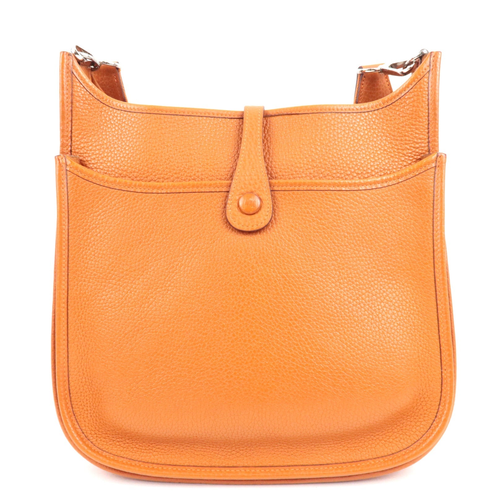 HERMES Evelyn 3 PM Shoulder Bag □I Stamp (2005) Taurillon Clemence Orange Silver HDW *Box, Dust bag, Strap