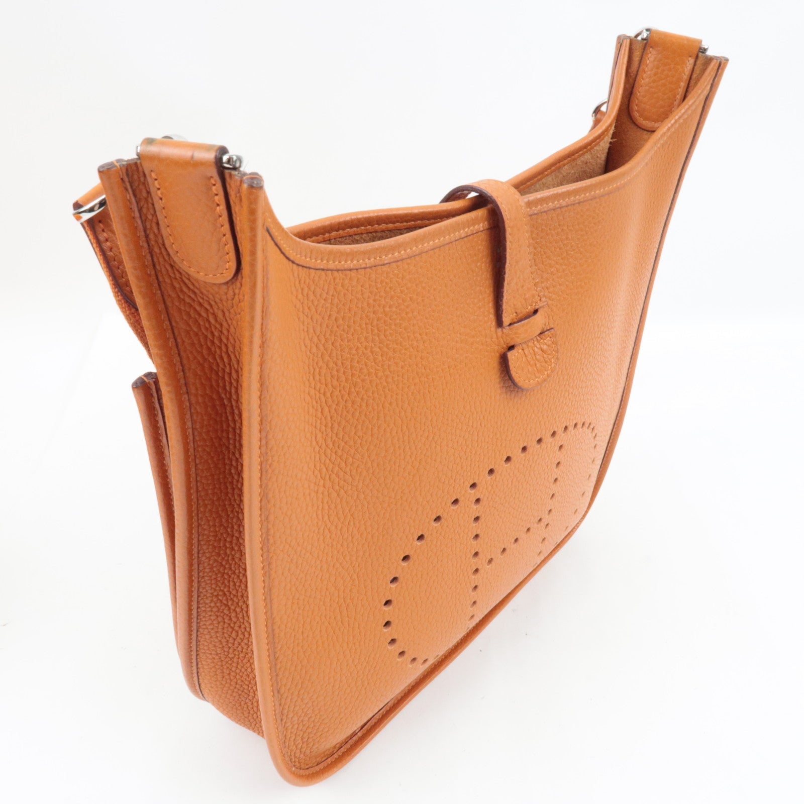 HERMES Evelyn 3 PM Shoulder Bag □I Stamp (2005) Taurillon Clemence Orange Silver HDW *Box, Dust bag, Strap