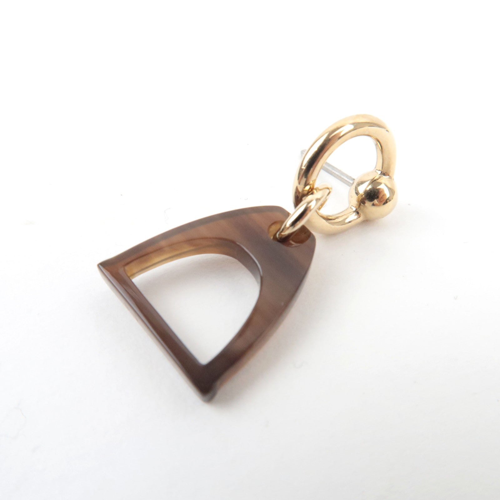 HERMES Amulette Equestre Earrings Metal Buffalo Horn Brown Gold *Box