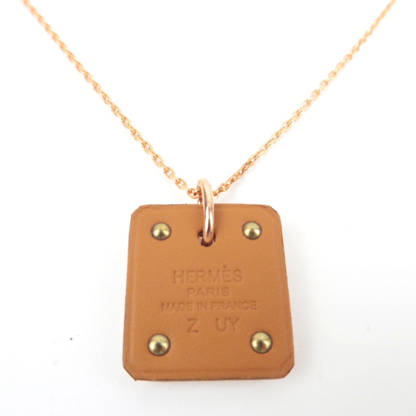 HERMES As De Coeur Necklace Metal Leather White Pink Gold *Box, Dust bag