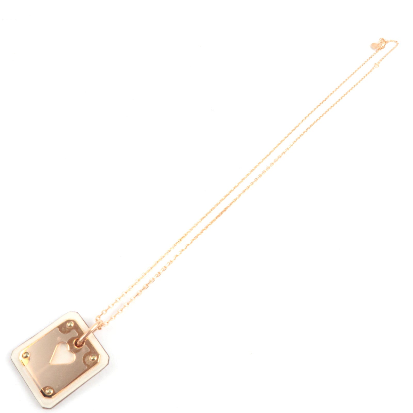 HERMES As De Coeur Necklace Metal Leather White Pink Gold *Box, Dust bag
