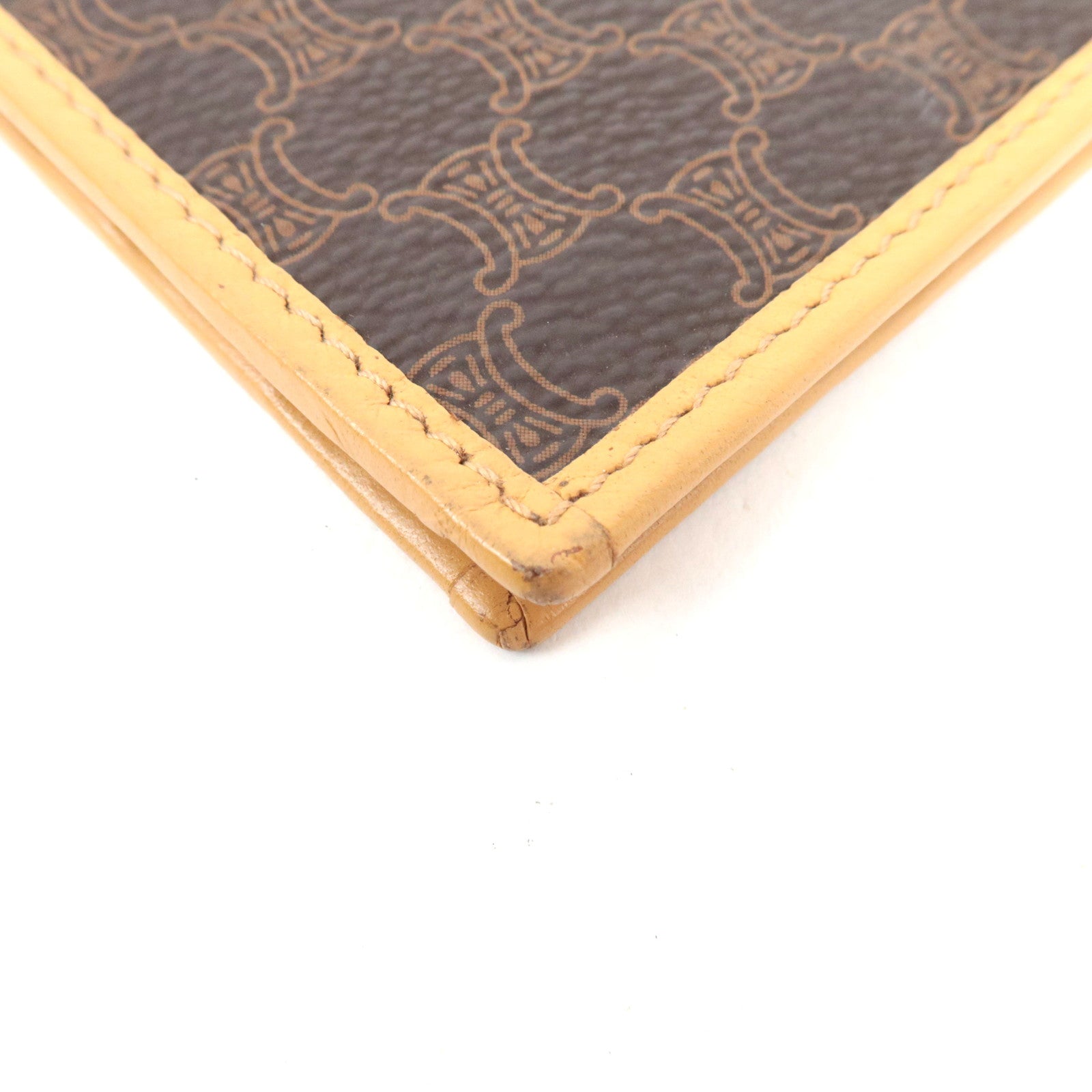 CELINE Macadam Bi-Fold Long Wallet PVC Leather Brown Beige