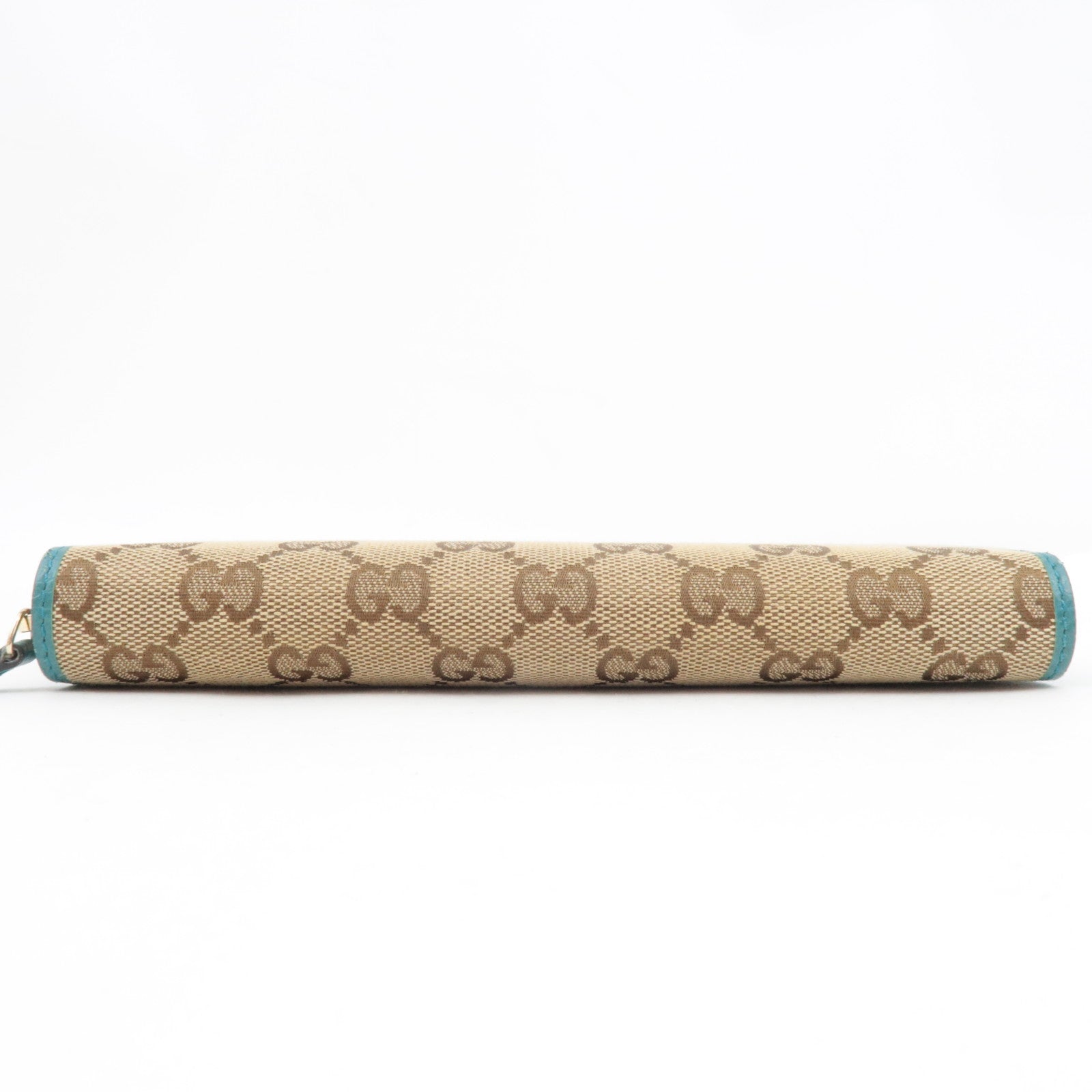 GUCCI Round Zipper Long Wallet GG Canvas Leather Beige Blue 363423 *Box