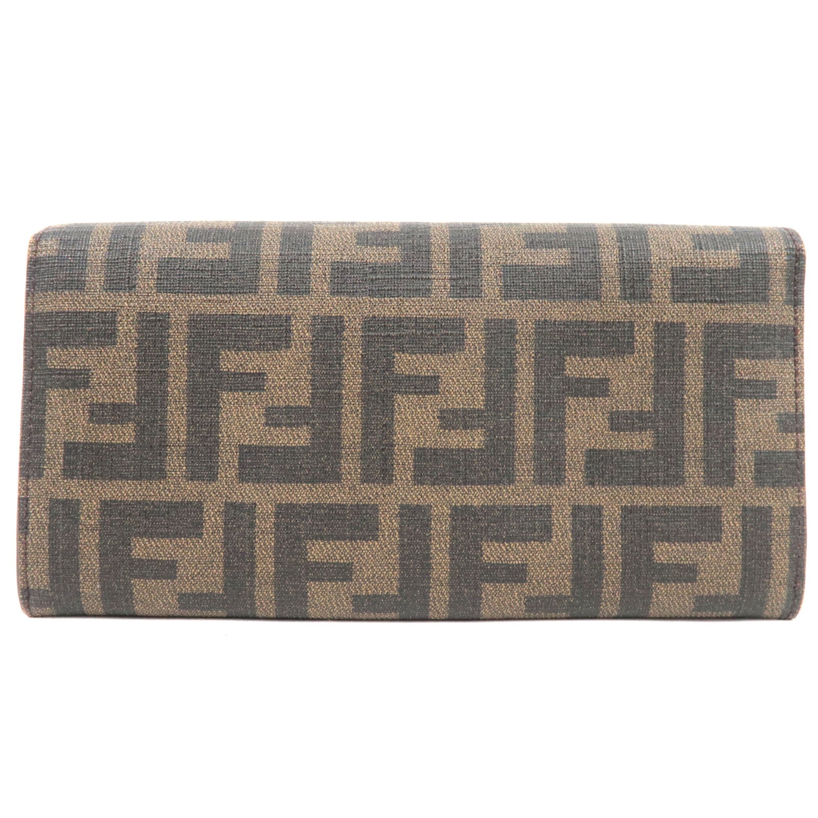 FENDI Zucca Bi-Fold Long Wallet PVC Brown Black 8M0000