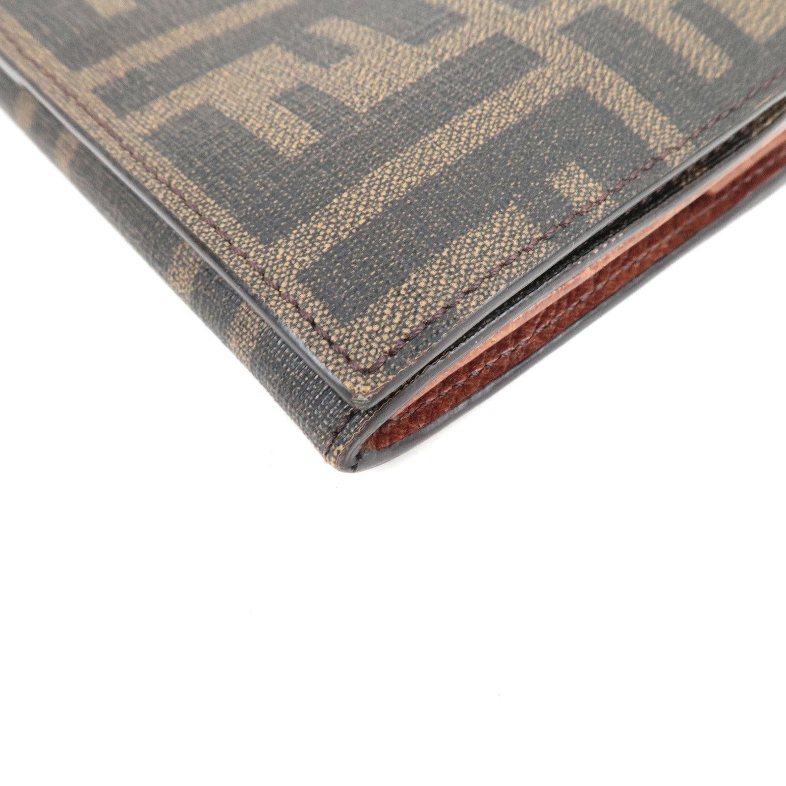FENDI Zucca Bi-Fold Long Wallet PVC Brown Black 8M0000