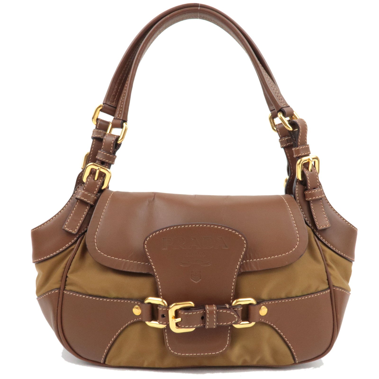 PRADA Shoulder Bag Nylon Leather Brown77399