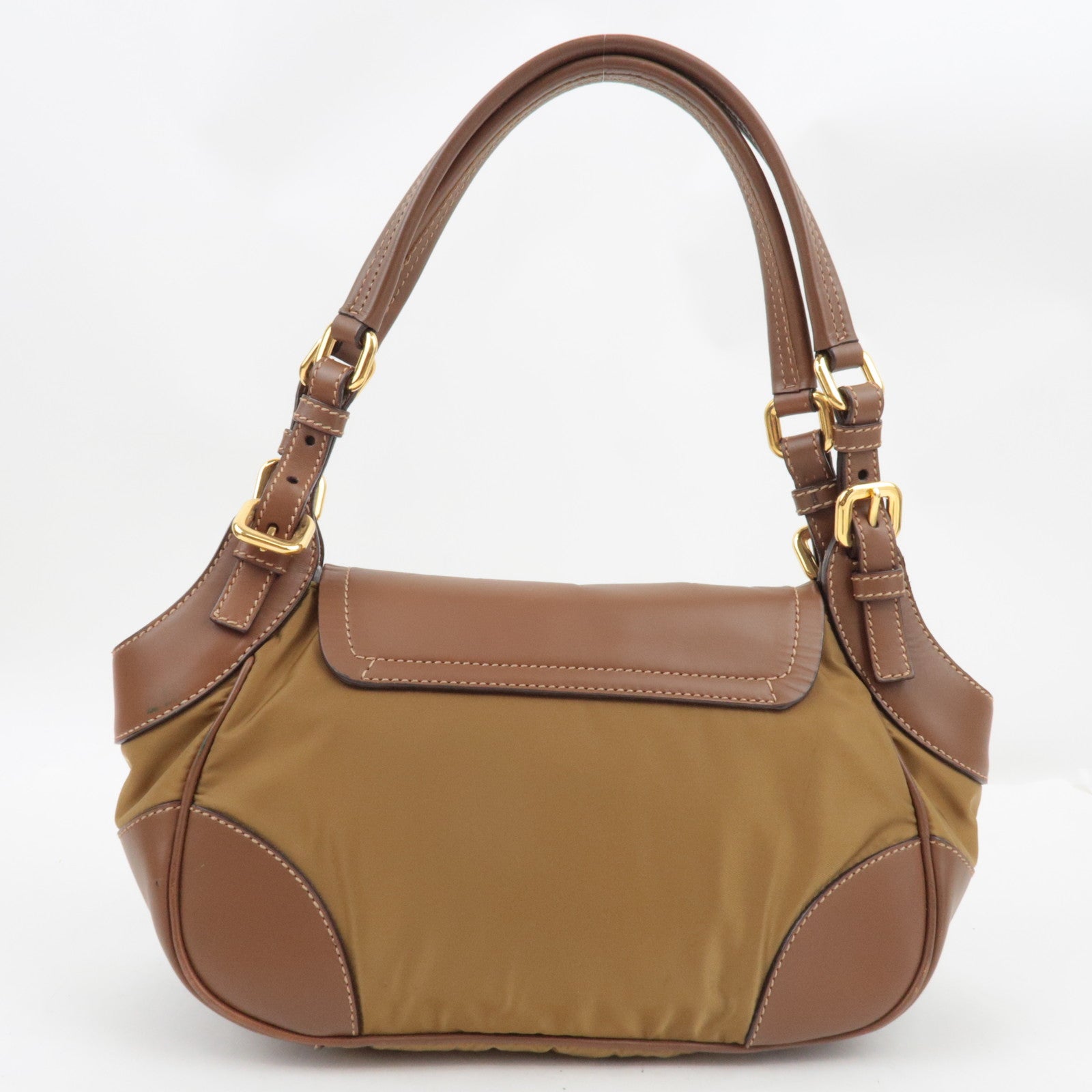 PRADA Shoulder Bag Nylon Leather Brown