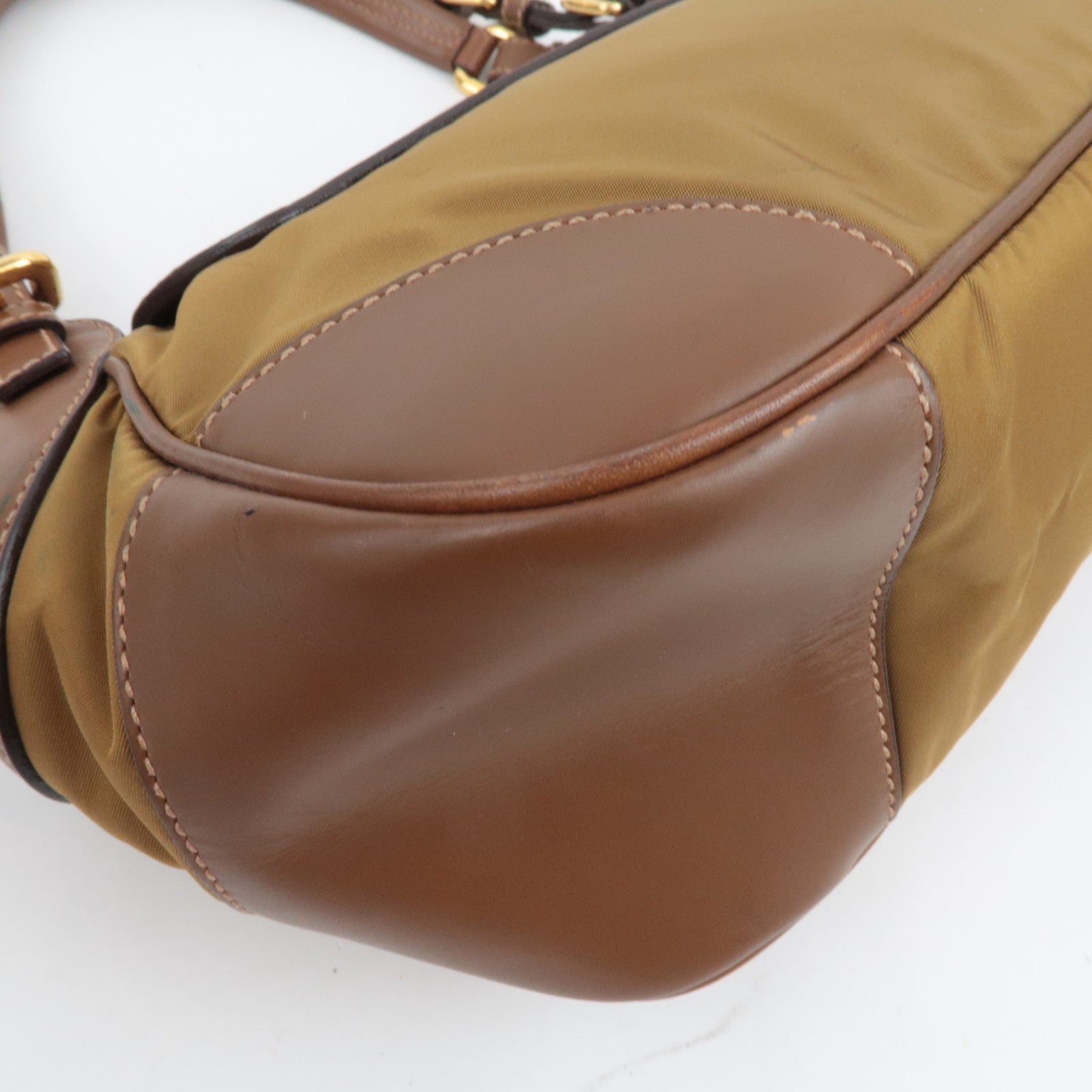 PRADA Shoulder Bag Nylon Leather Brown