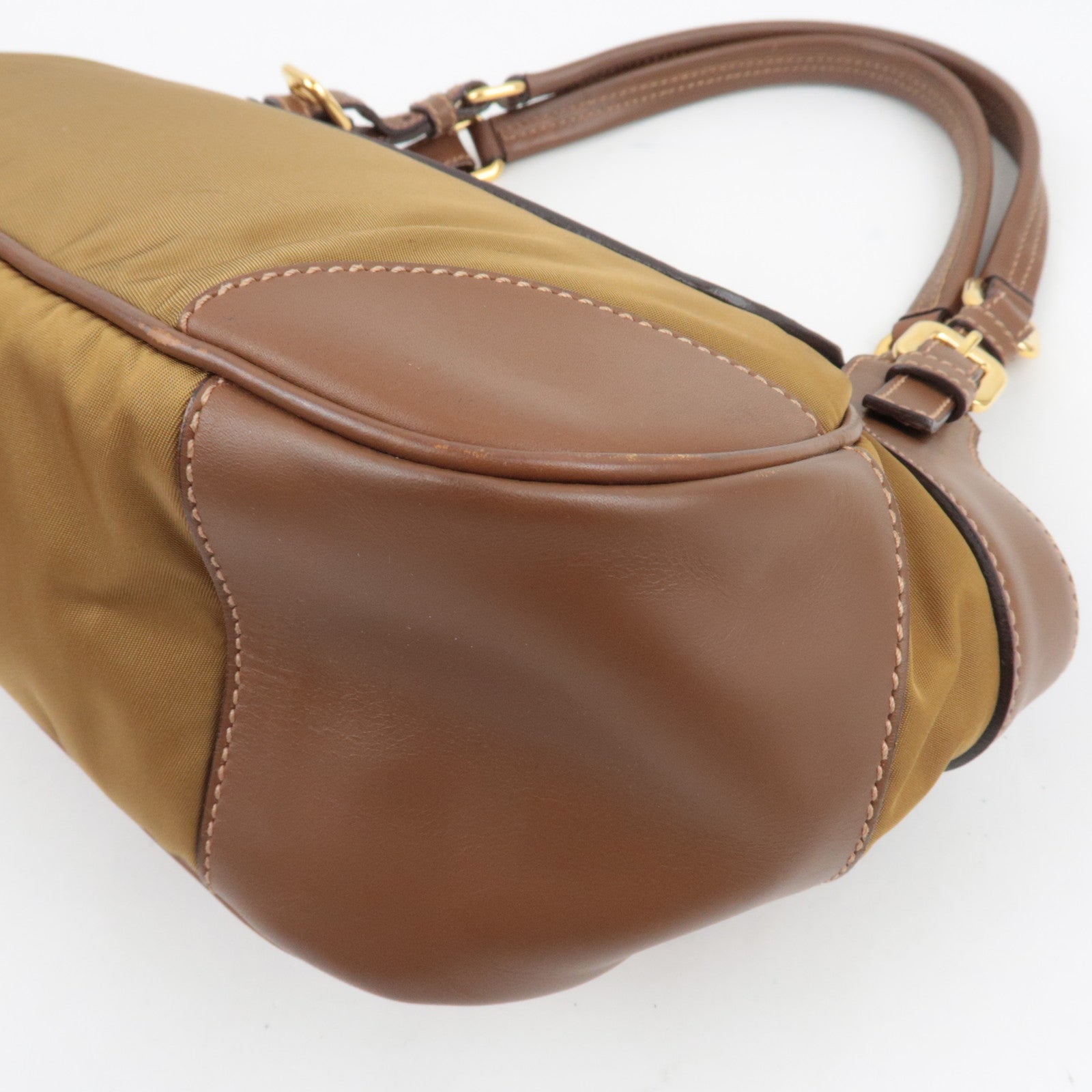 PRADA Shoulder Bag Nylon Leather Brown