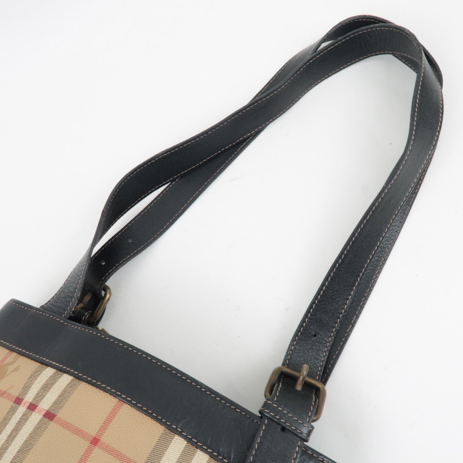 BURBERRY Shelter Under A Burberry's Nova Plaid Tote Bag PVC Leather Beige Black