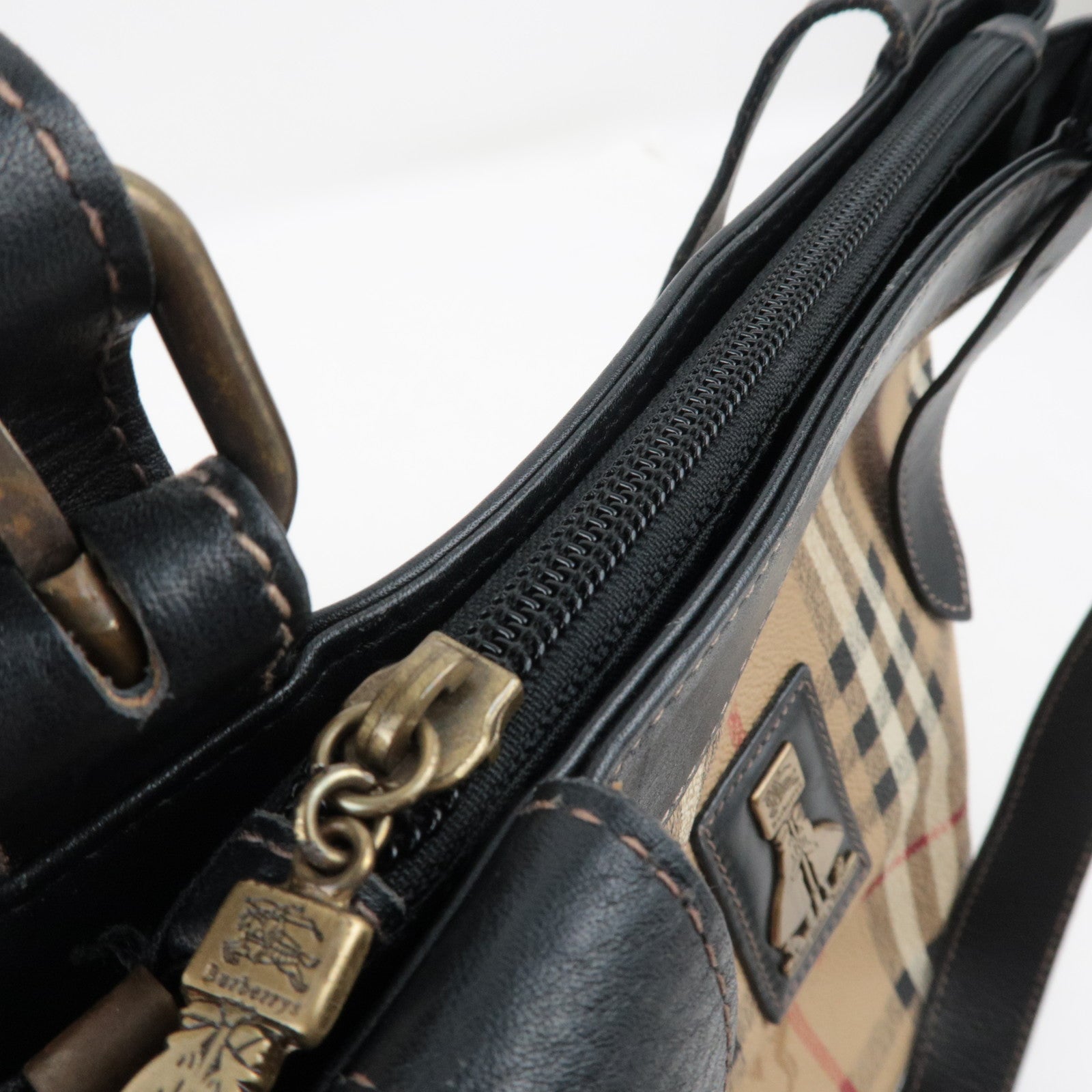 BURBERRY Shelter Under A Burberry's Nova Plaid Tote Bag PVC Leather Beige Black