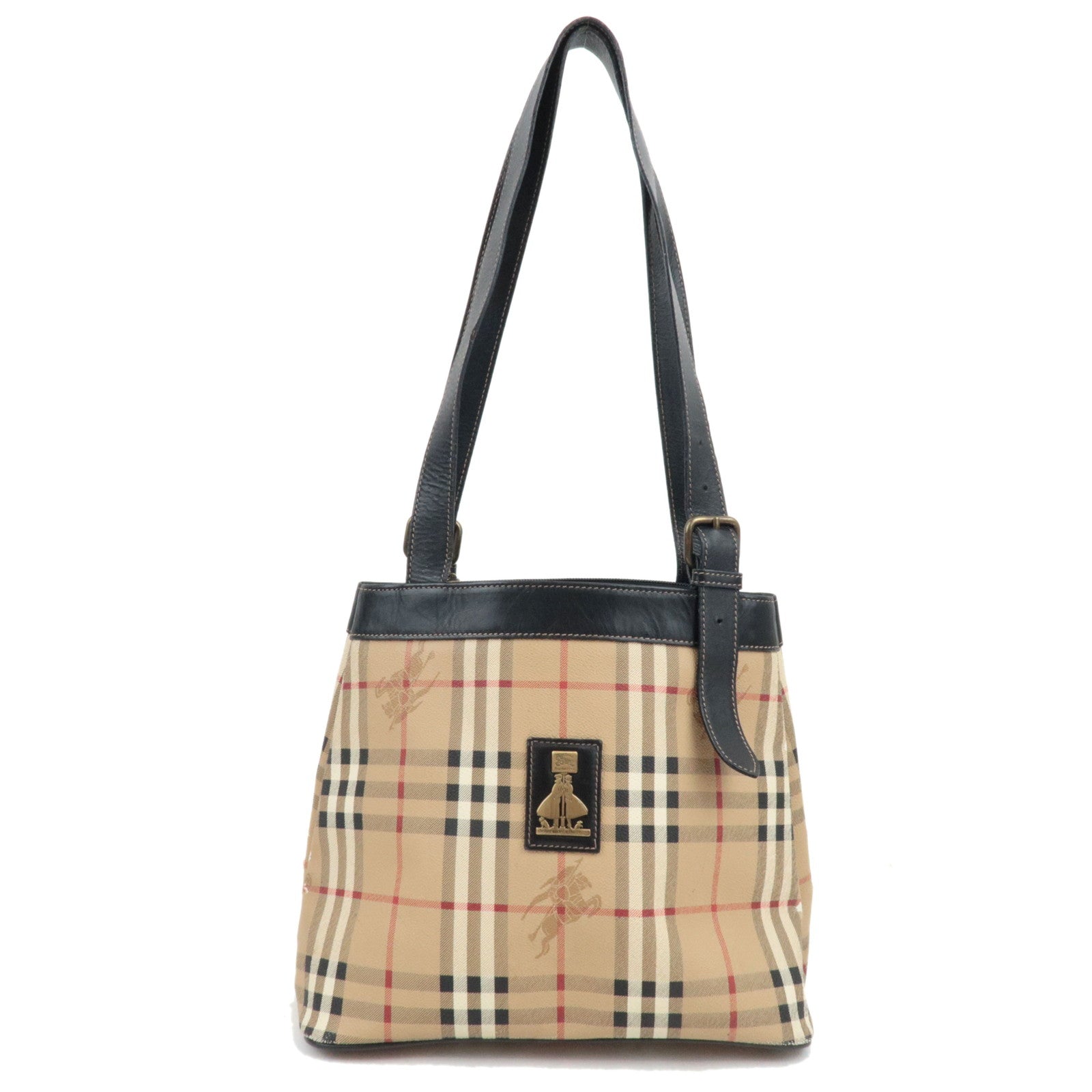 BURBERRY Shelter Under A Burberry's Nova Plaid Tote Bag PVC Leather Beige Black77406