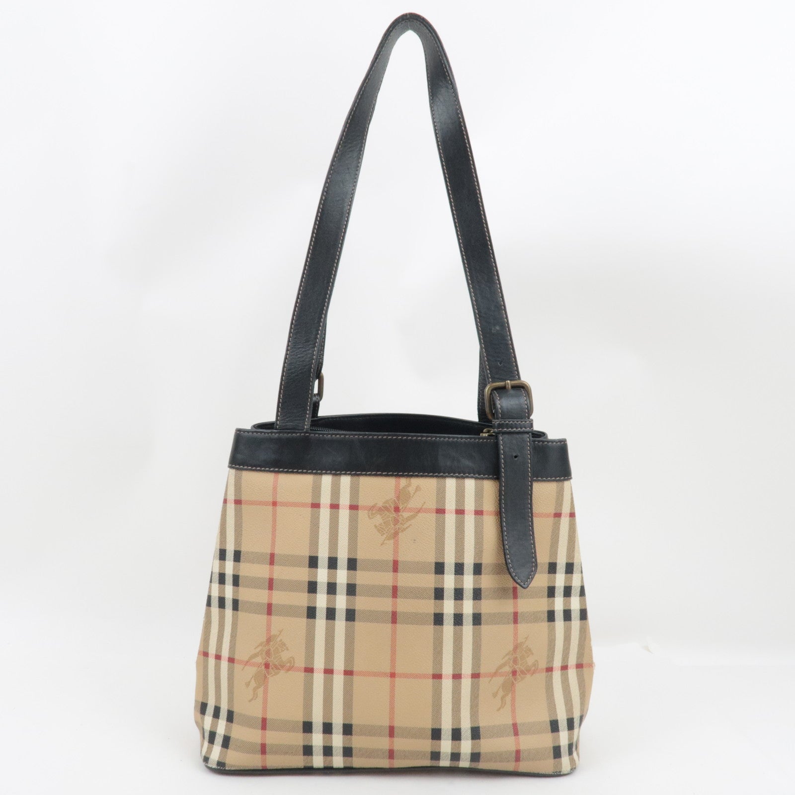 BURBERRY Shelter Under A Burberry's Nova Plaid Tote Bag PVC Leather Beige Black