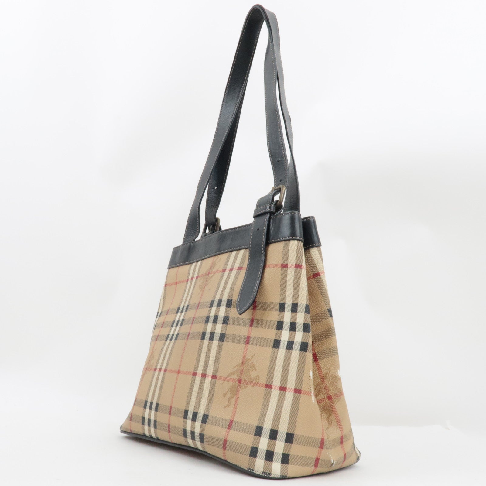 BURBERRY Shelter Under A Burberry's Nova Plaid Tote Bag PVC Leather Beige Black