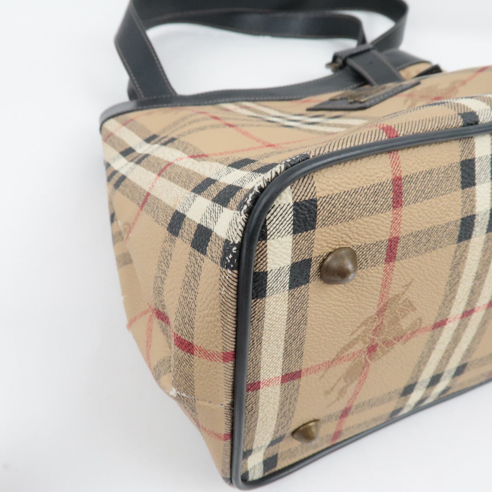 BURBERRY Shelter Under A Burberry's Nova Plaid Tote Bag PVC Leather Beige Black