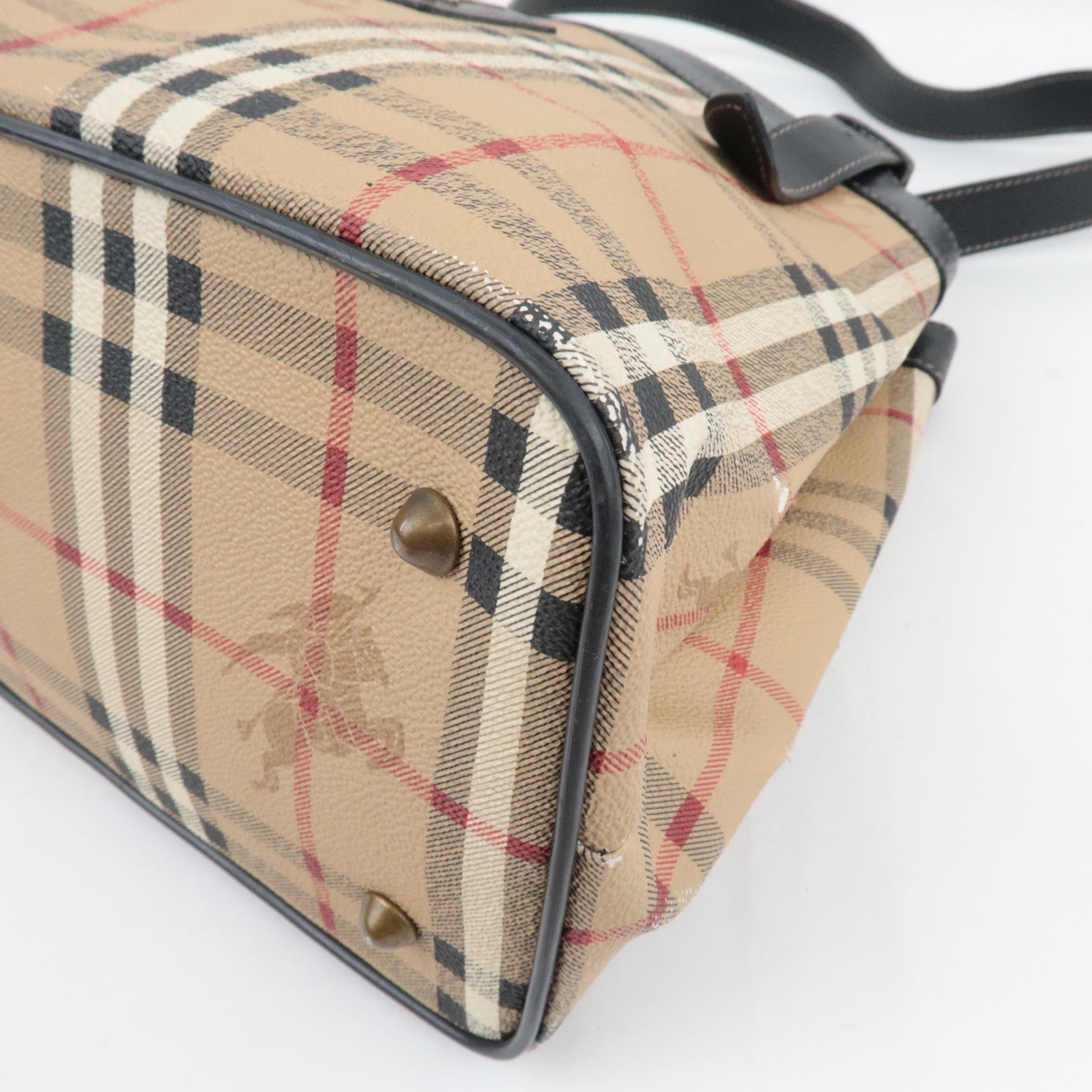 BURBERRY Shelter Under A Burberry's Nova Plaid Tote Bag PVC Leather Beige Black