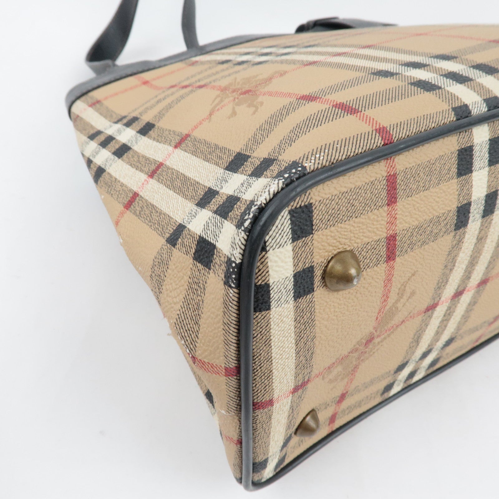 BURBERRY Shelter Under A Burberry's Nova Plaid Tote Bag PVC Leather Beige Black