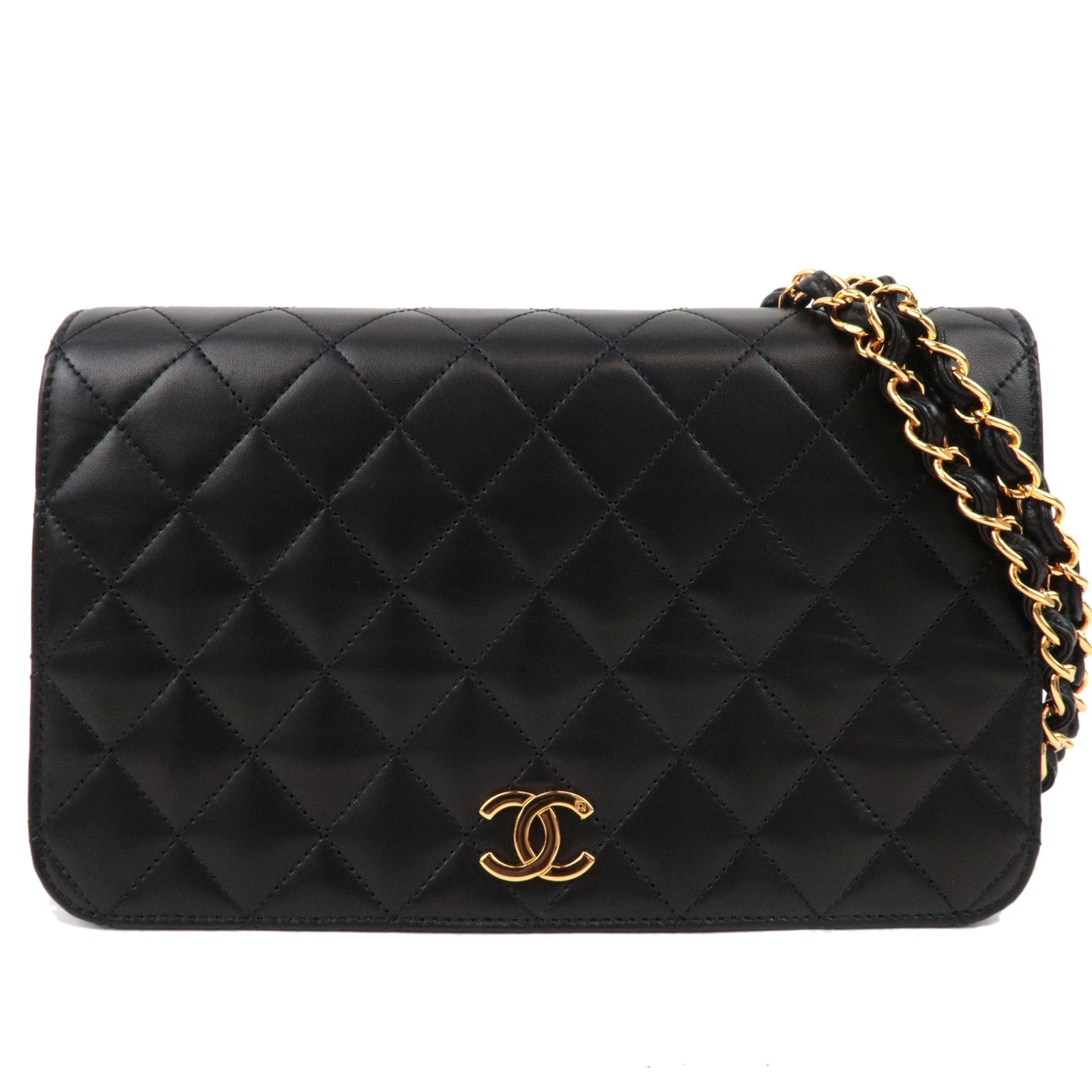 CHANEL Matelasse Full Flap Chain Shoulder Bag Lambskin Black Gold HDW 5136933 *Box, Dust bag, G card77422