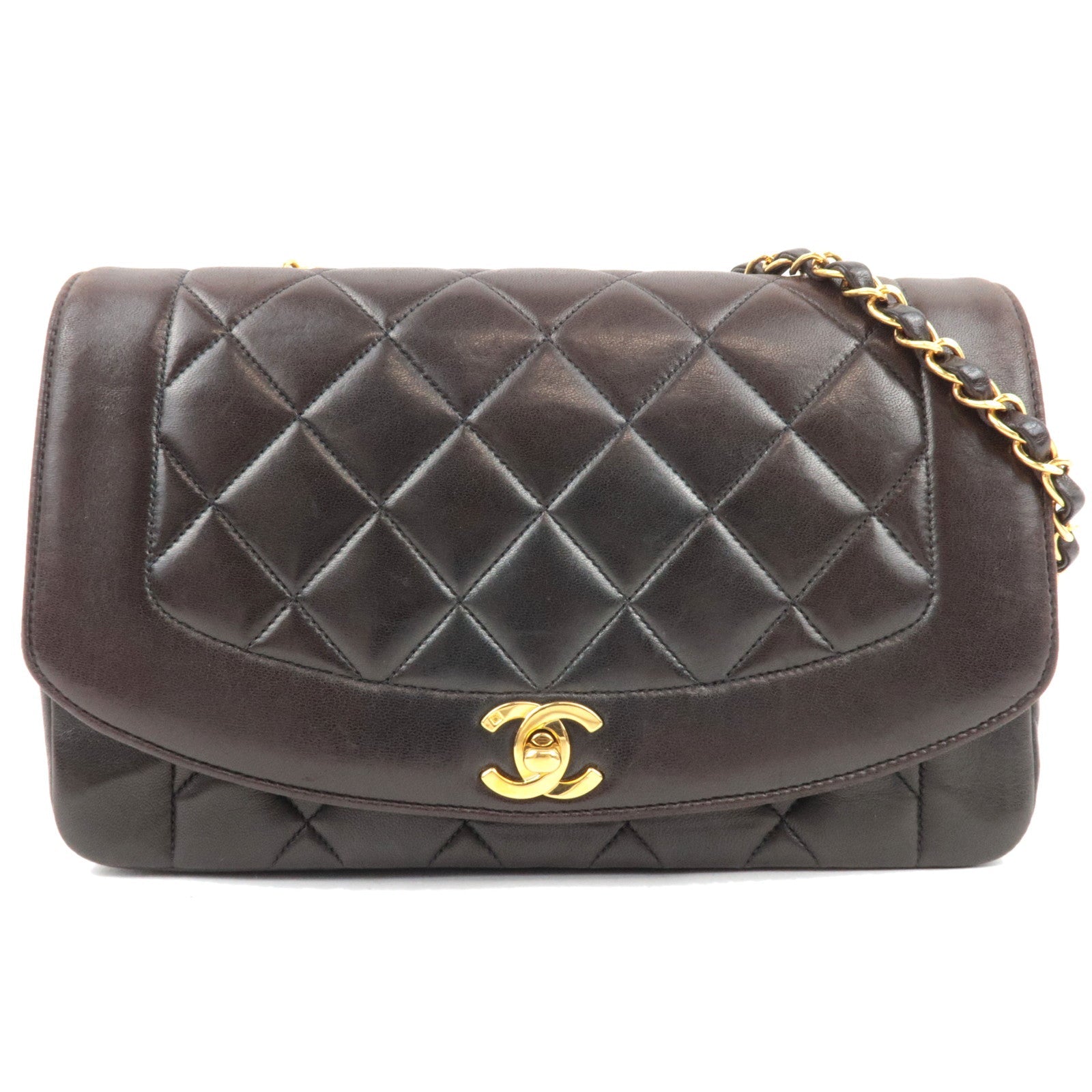 CHANEL Diana Matelasse 25 Chain Shoulder Bag Lambskin Black Gold HDW 3100311 *G card77423