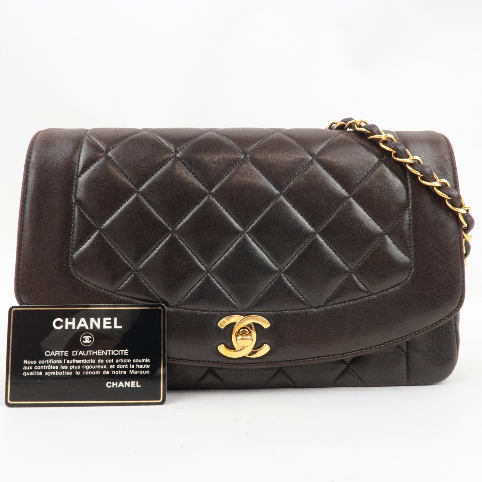 CHANEL Diana Matelasse 25 Chain Shoulder Bag Lambskin Black Gold HDW 3100311 *G card